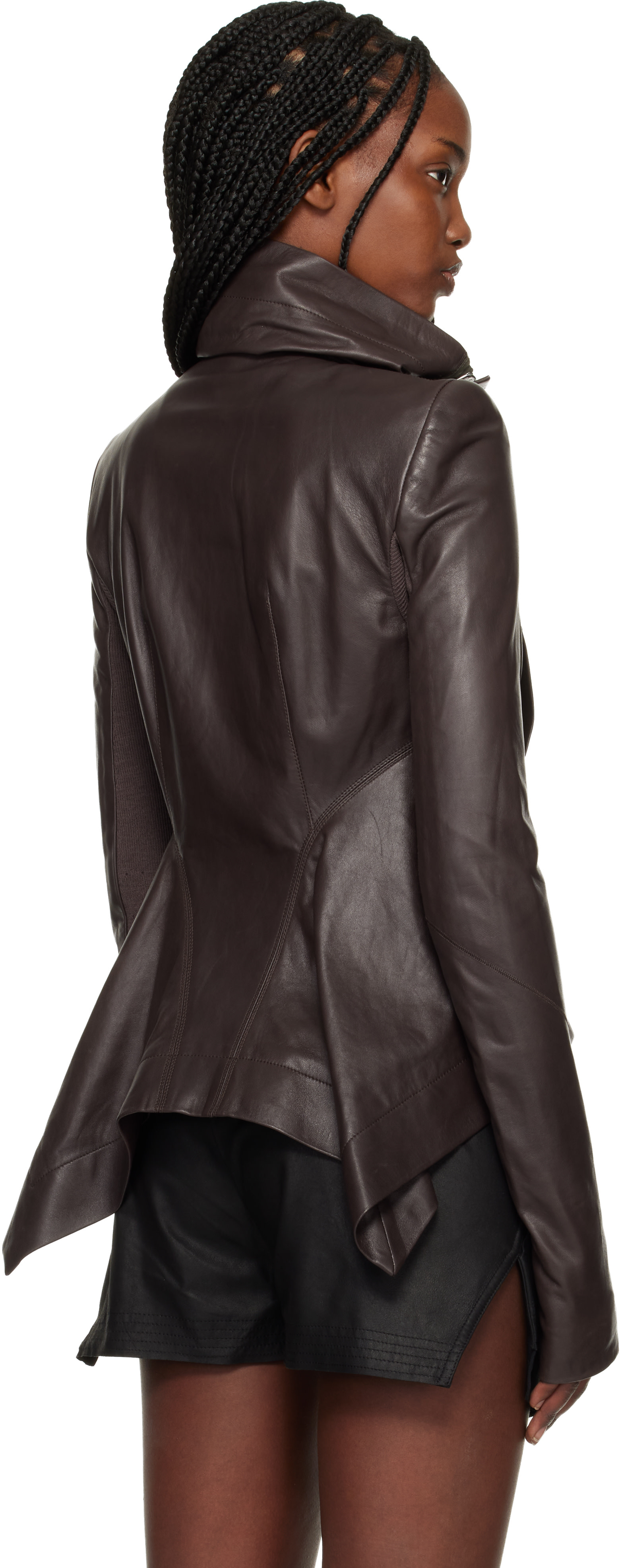 Rick Owens: Brown Temple Naska Leather Jacket | SSENSE