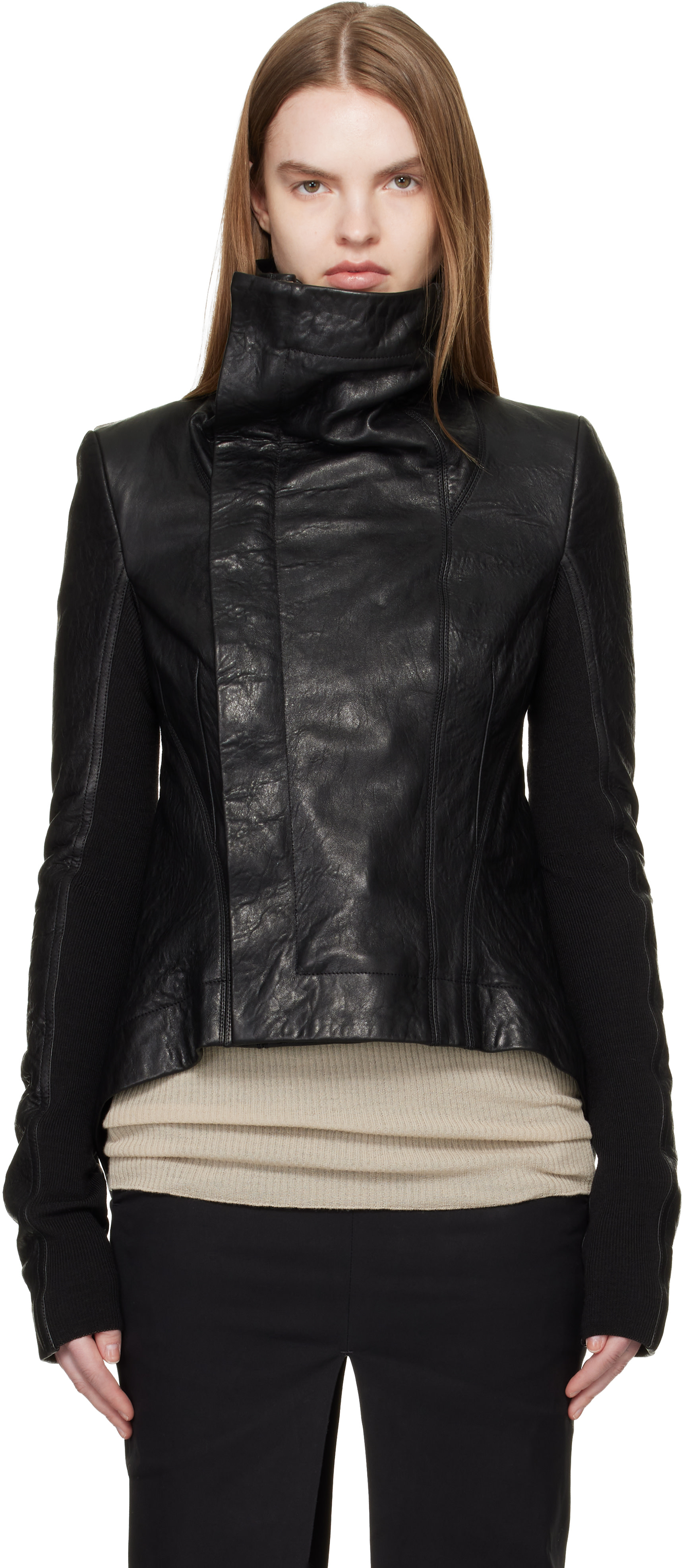 Rick Owens: Black Temple Naska Biker Leather Jacket | SSENSE Australia