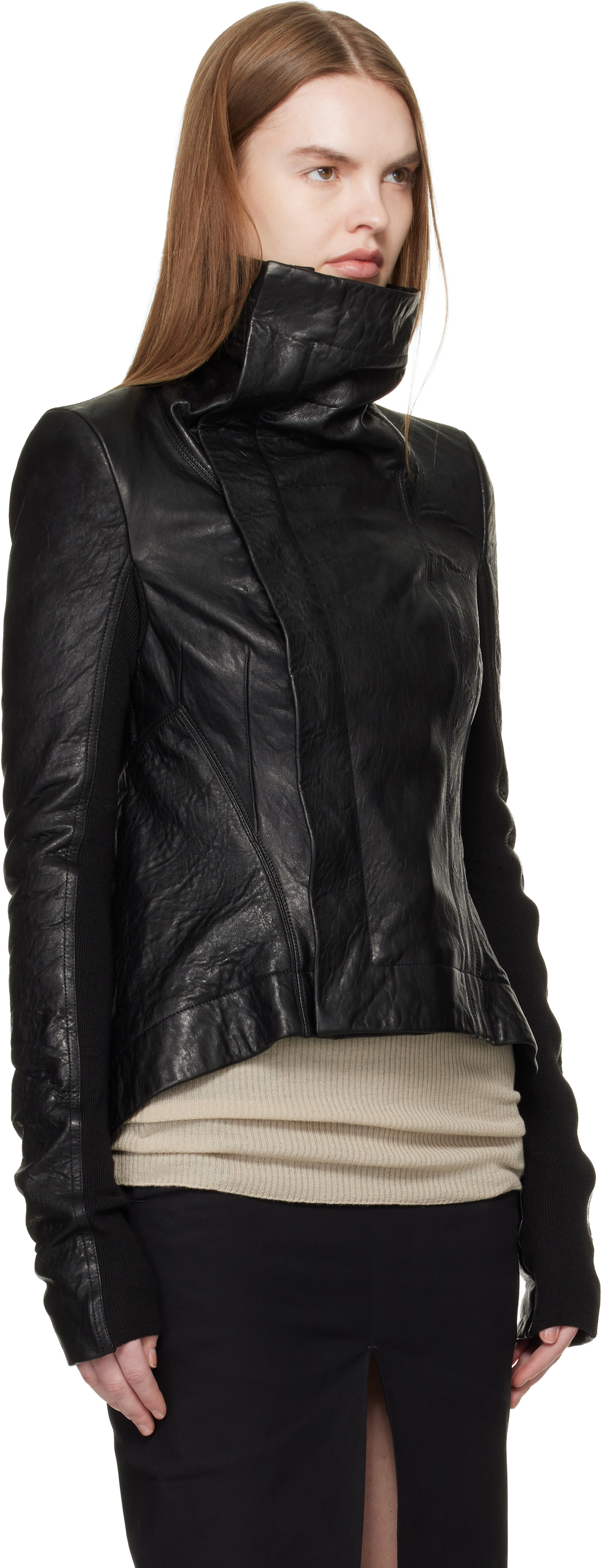 Rick Owens: ブラック Temple Naska Biker レザージャケット | SSENSE 日本