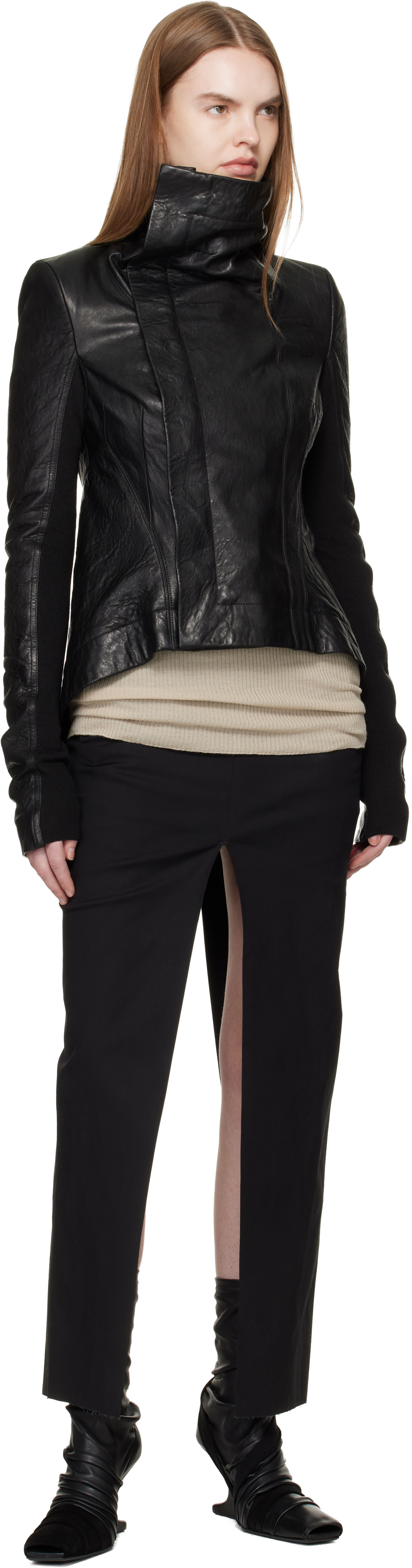 Rick Owens: Black Temple Naska Biker Leather Jacket | SSENSE