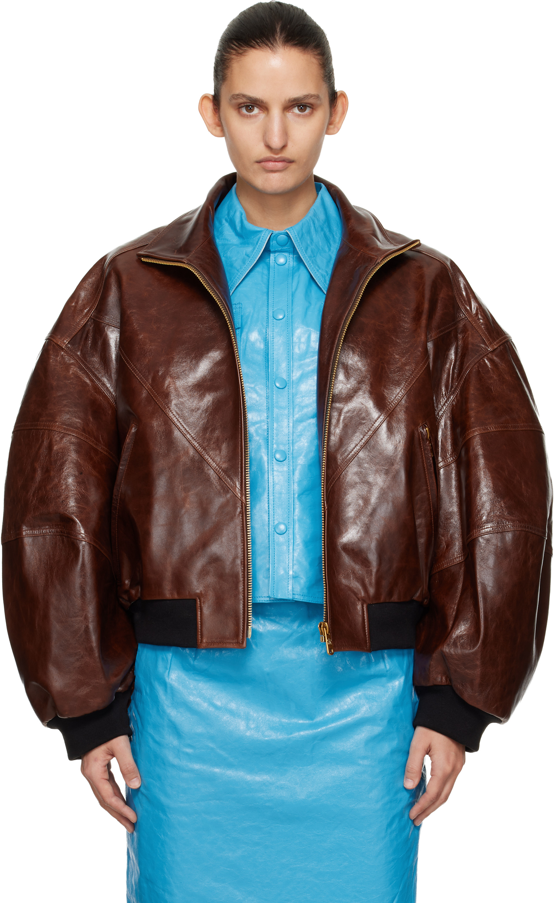 ニコ太郎 WILLY CHAVARRIA: Brown Leather Ruff Rider Jacket | SSENSE