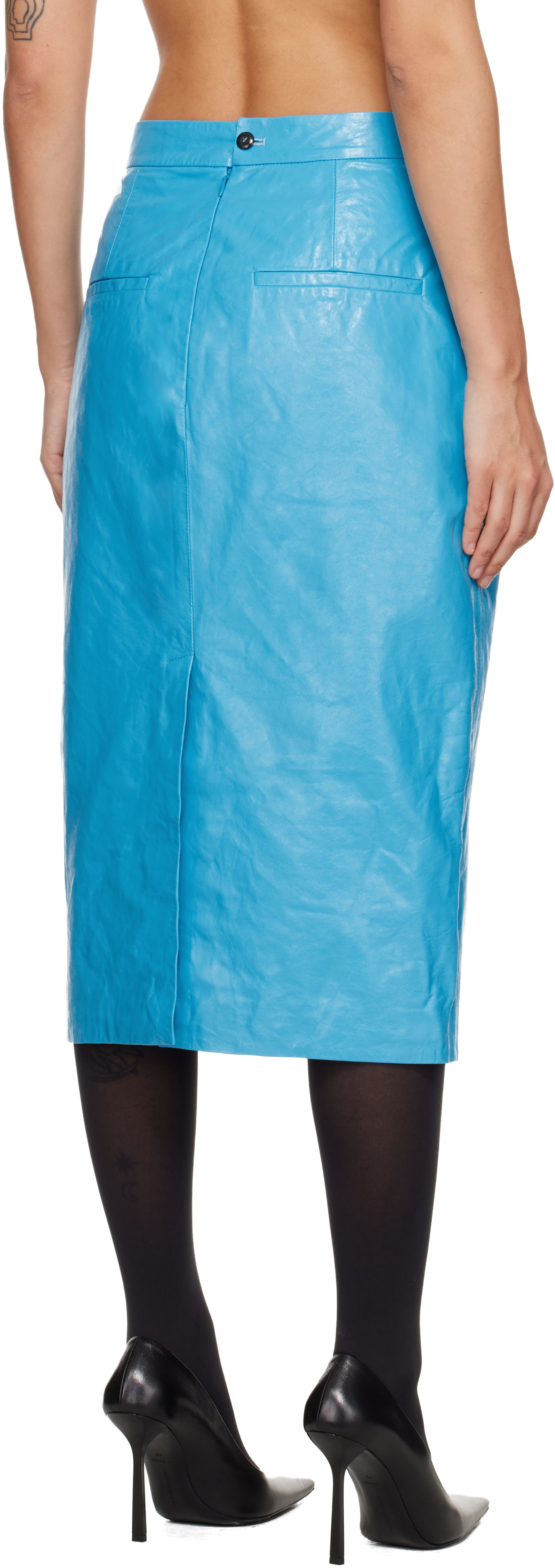 WILLY CHAVARRIA: Blue Tubo Leather Midi Skirt | SSENSE Germany
