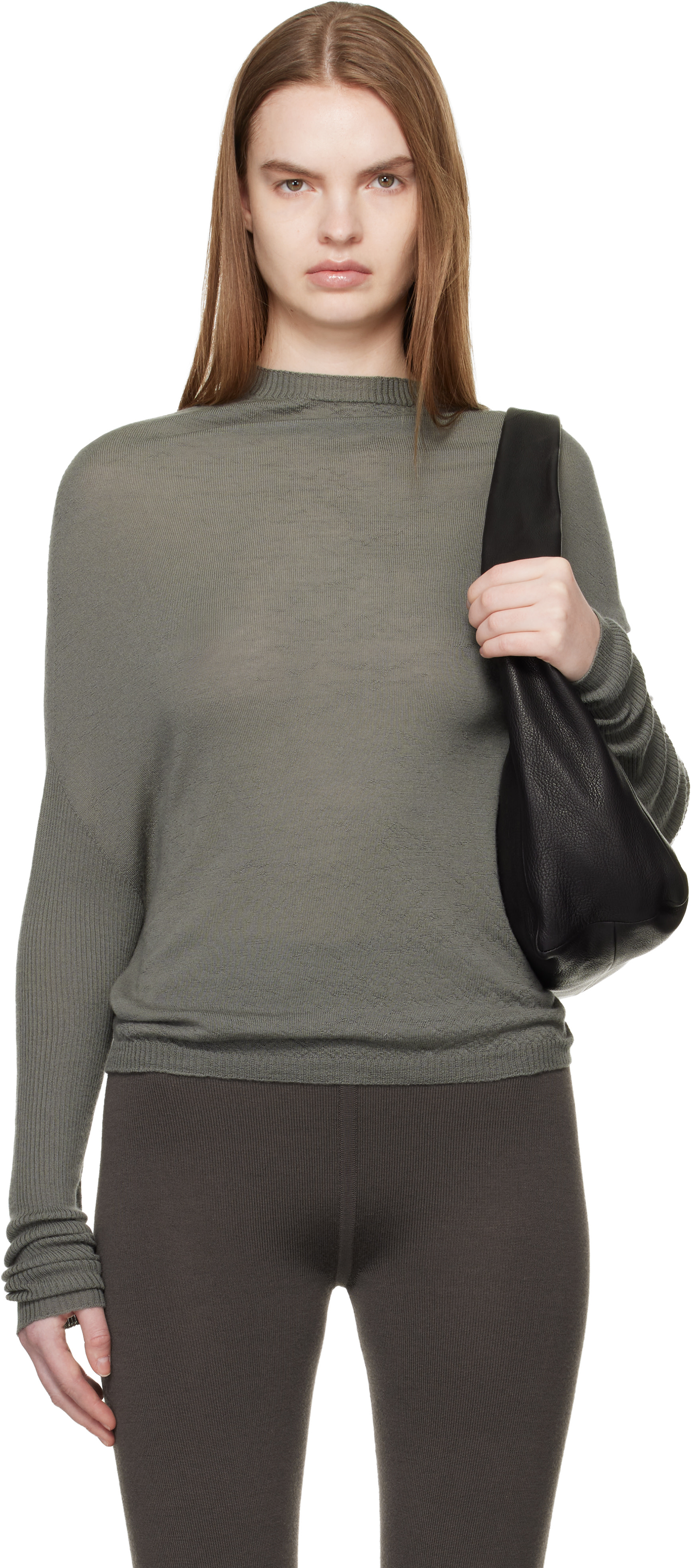 Rick Owens: Khaki Temple Crater Knit Sweater | SSENSE