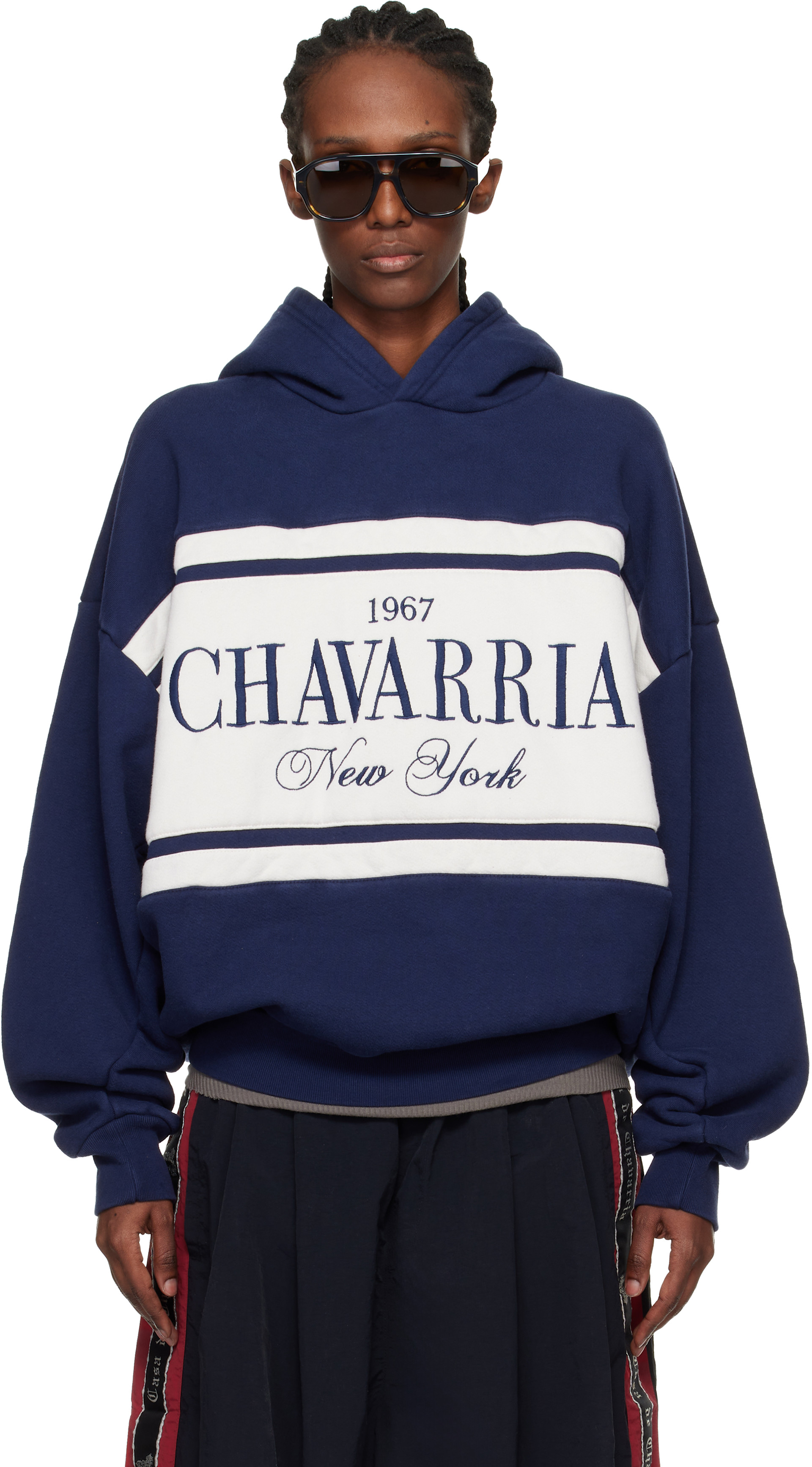WILLY CHAVARRIA - Pull à capuche 'Chavarria' bleu marine à rayures