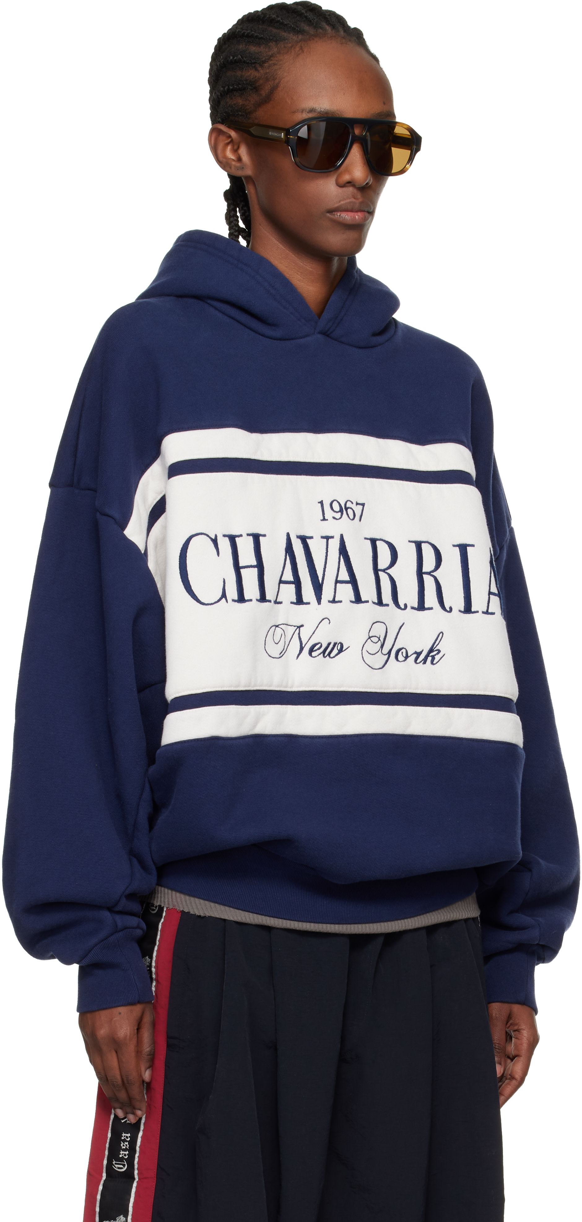 WILLY CHAVARRIA - Pull à capuche 'Chavarria' bleu marine à rayures