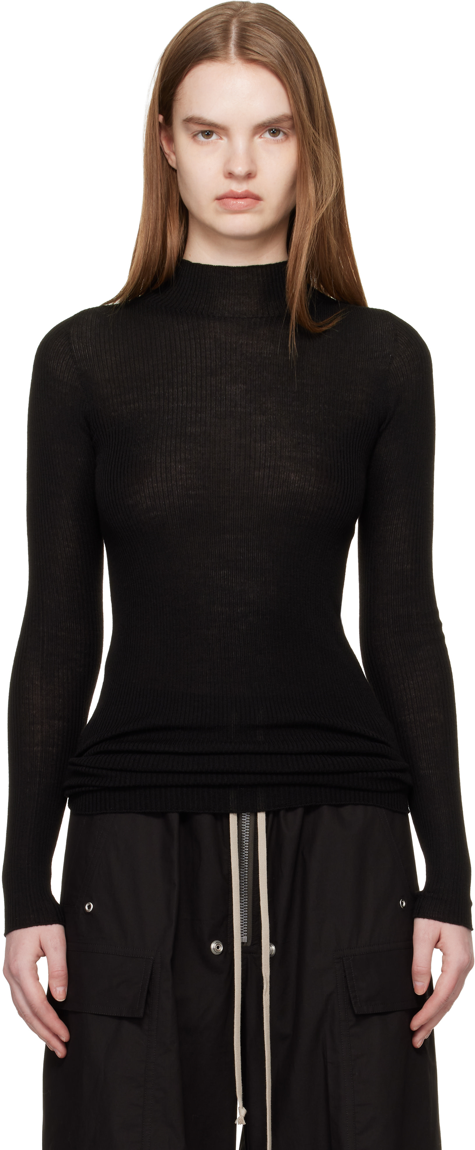 Rick Owens - Pull à manches longues noir à col cheminée - Temple