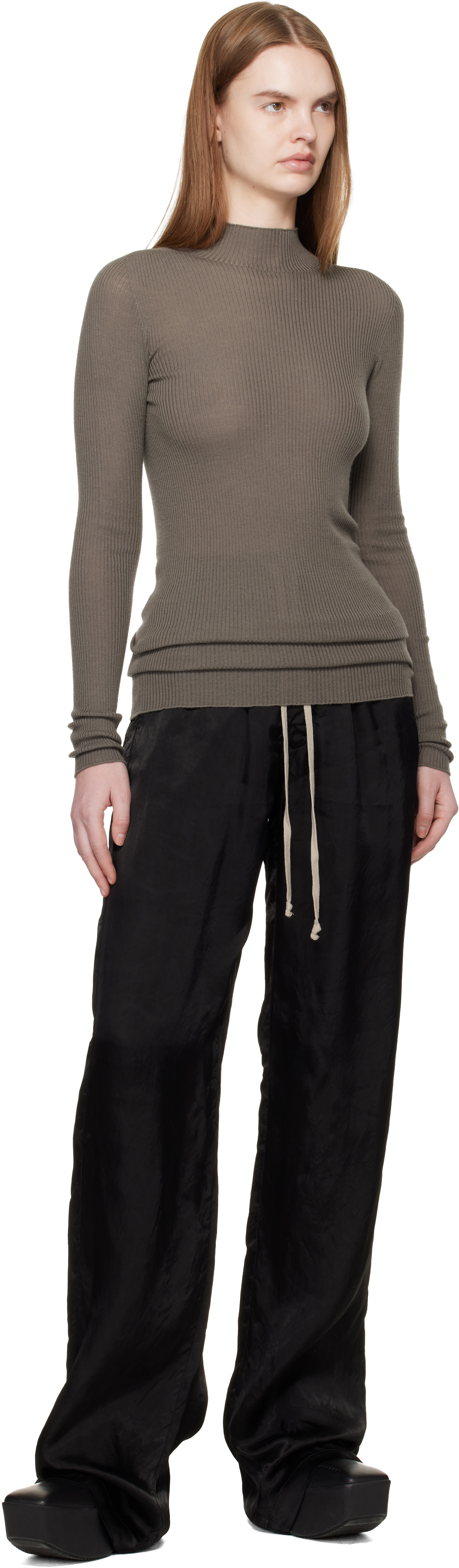 Rick Owens - Pull à manches longues gris à col cheminée - Temple