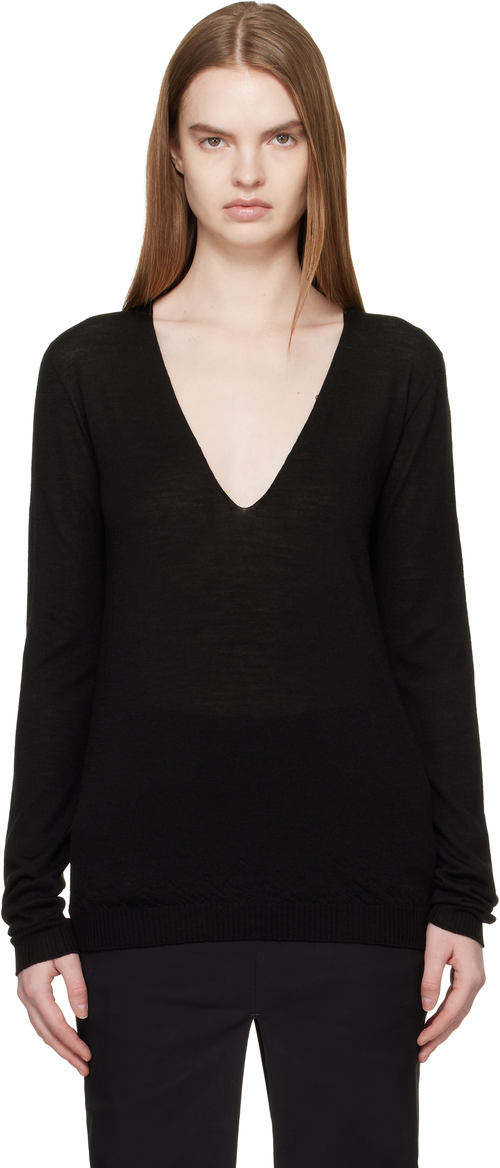 Rick Owens - Pull noir à col en V - Temple