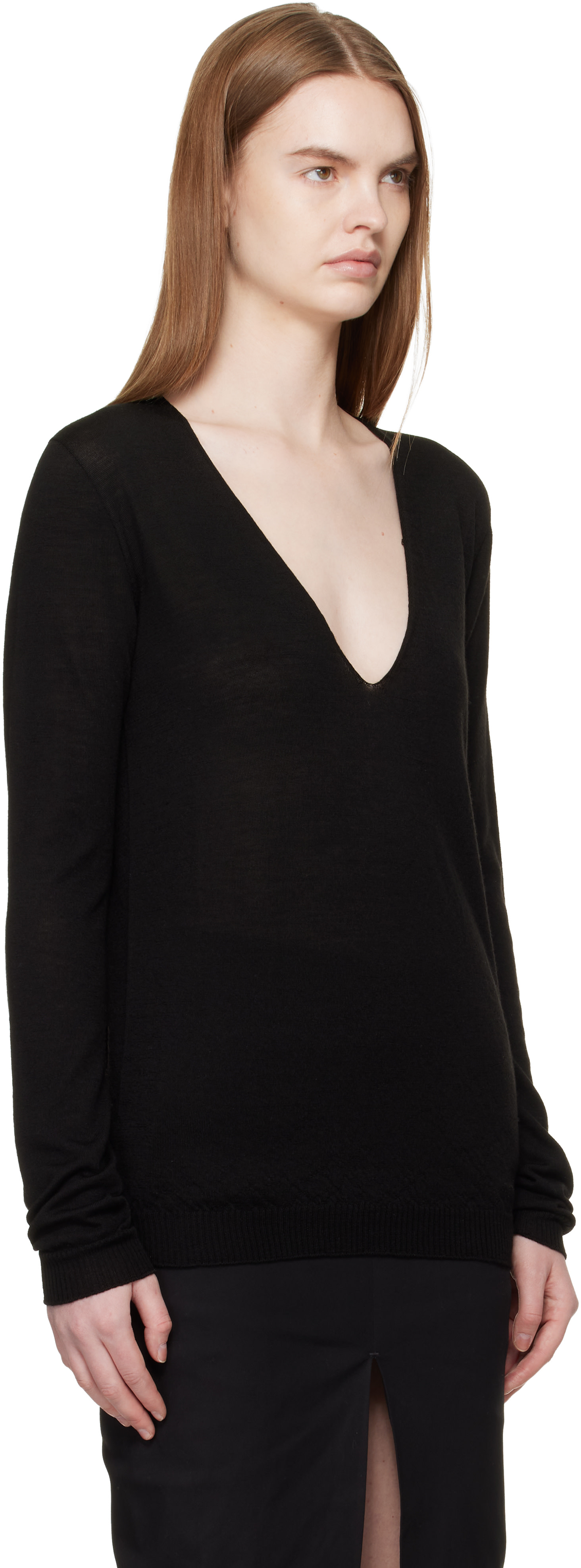 Rick Owens - Pull noir à col en V - Temple