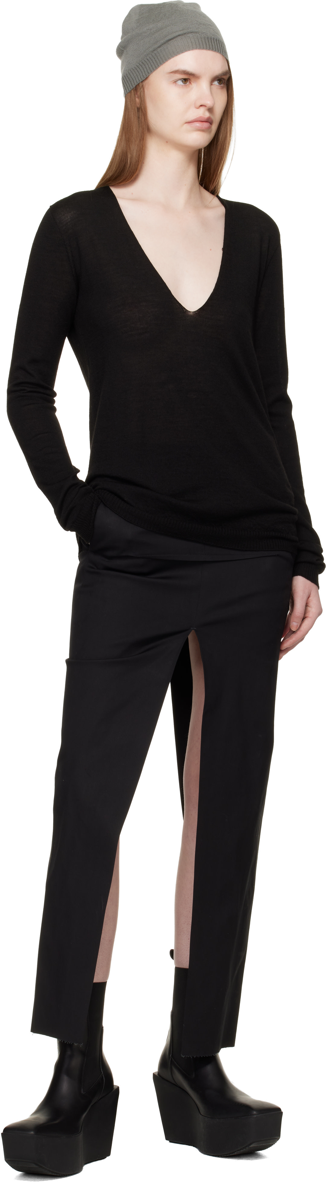 Rick Owens - Pull noir à col en V - Temple