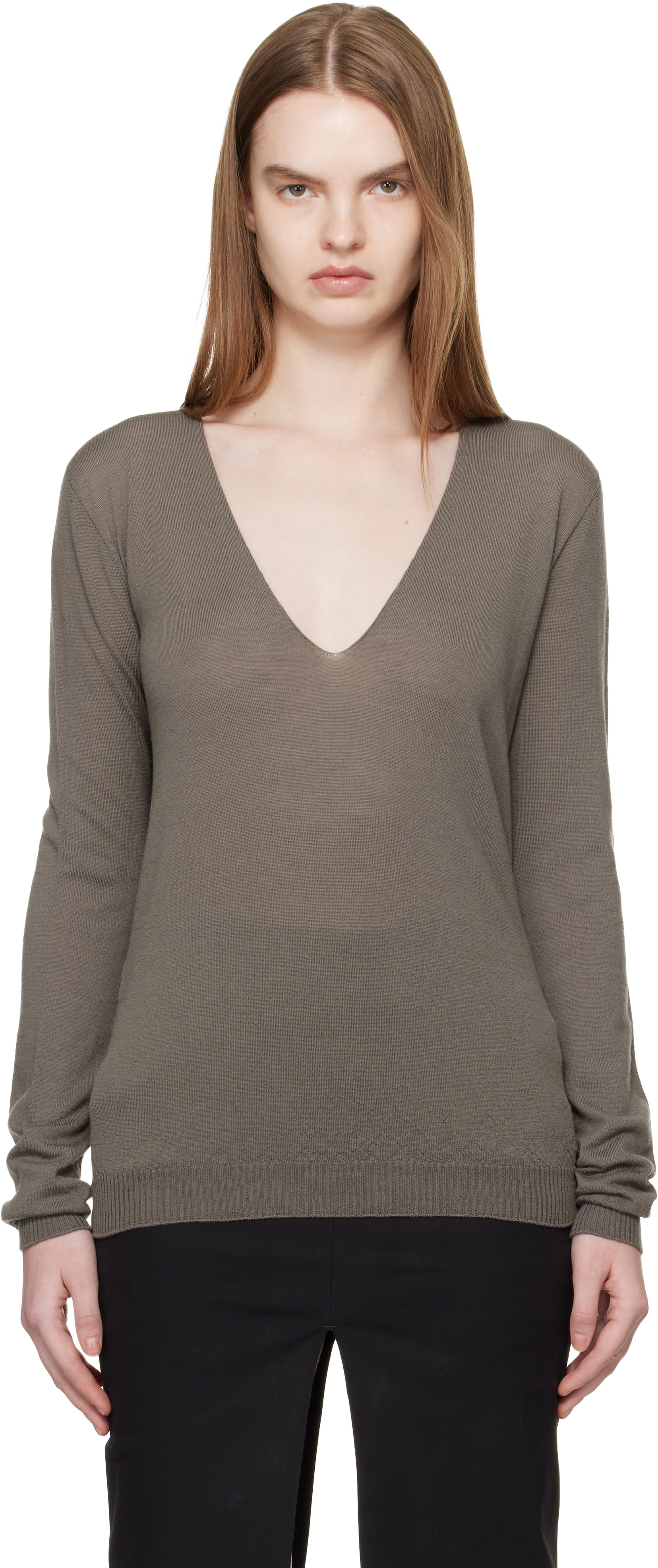 Rick Owens - Pull gris à col en V - Temple