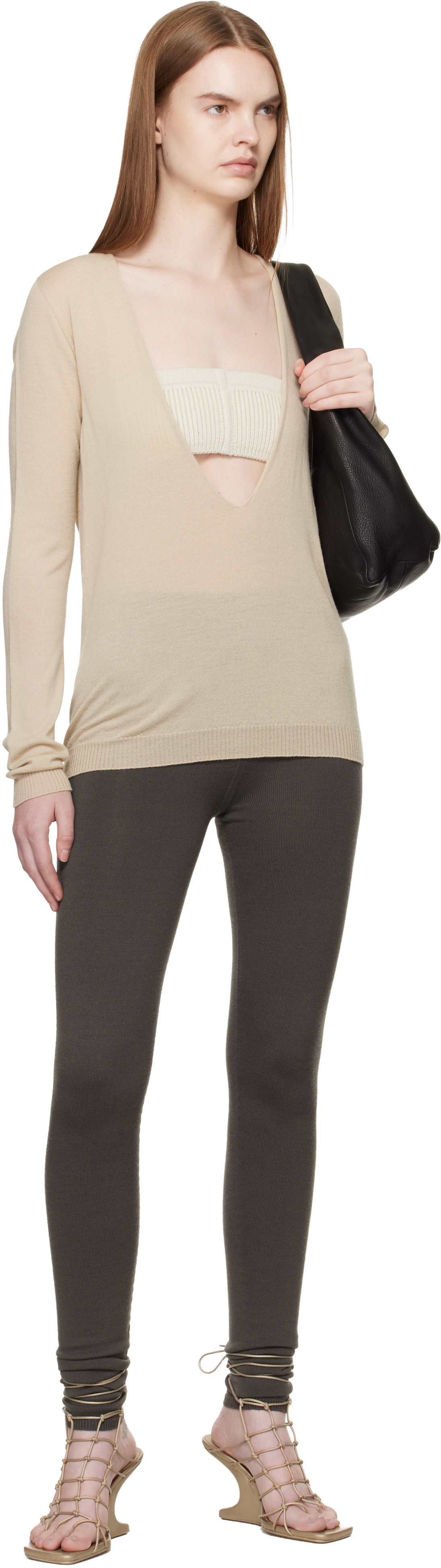 Rick Owens - Pull beige à col en V plongeant - Temple