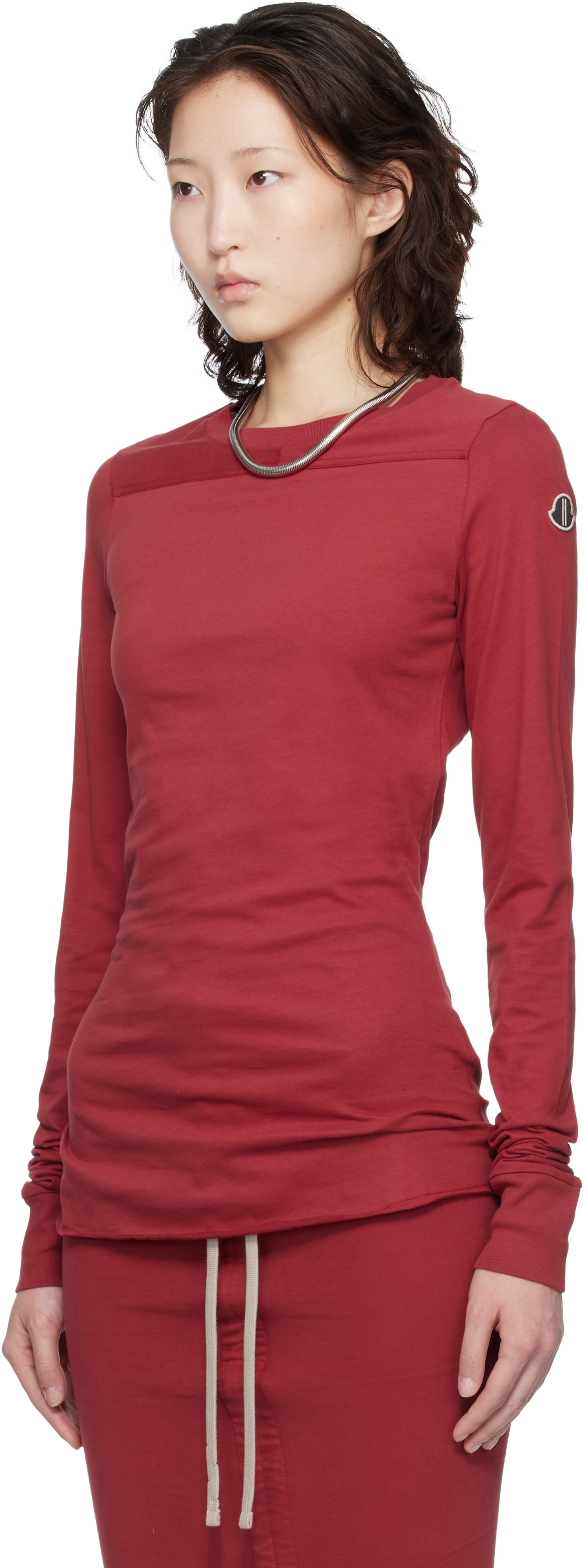 Rick Owens: Moncler + Rick Owens レッド Girder 長袖Tシャツ 