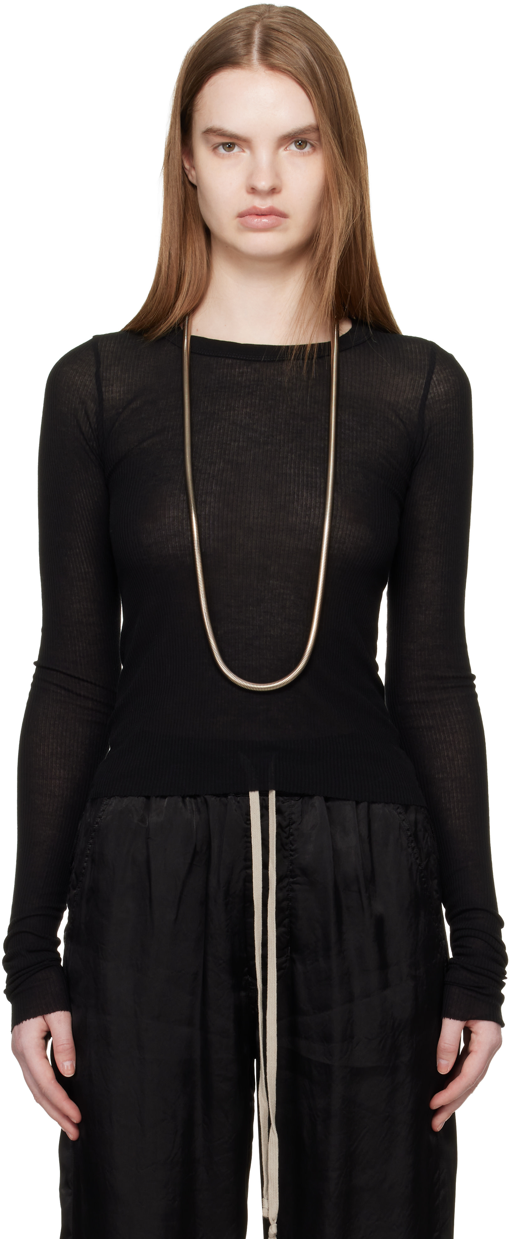 Rick Owens archive 06ssリブニットタンクトップ ブラック Rick Owens: Black Temple Cropped Rib LS T-shirt | SSENSE
