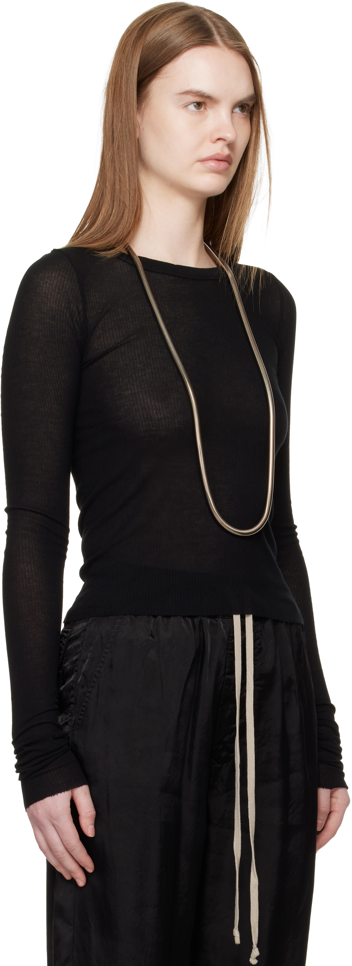 Rick Owens: Black Temple Cropped Rib LS T-shirt | SSENSE