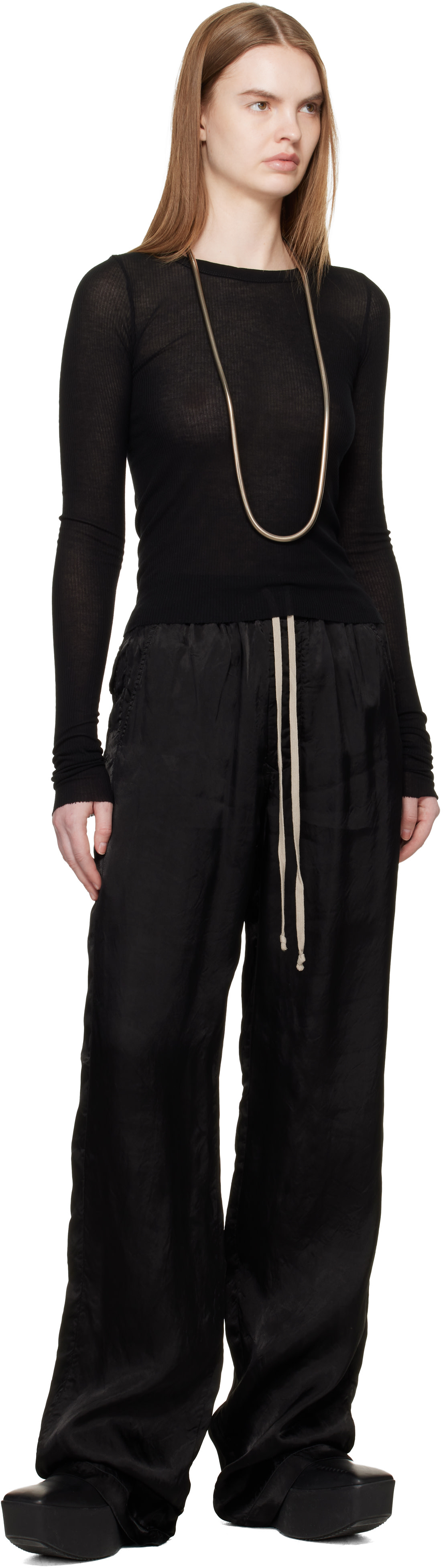 Rick Owens: Black Temple Cropped Rib LS T-shirt | SSENSE