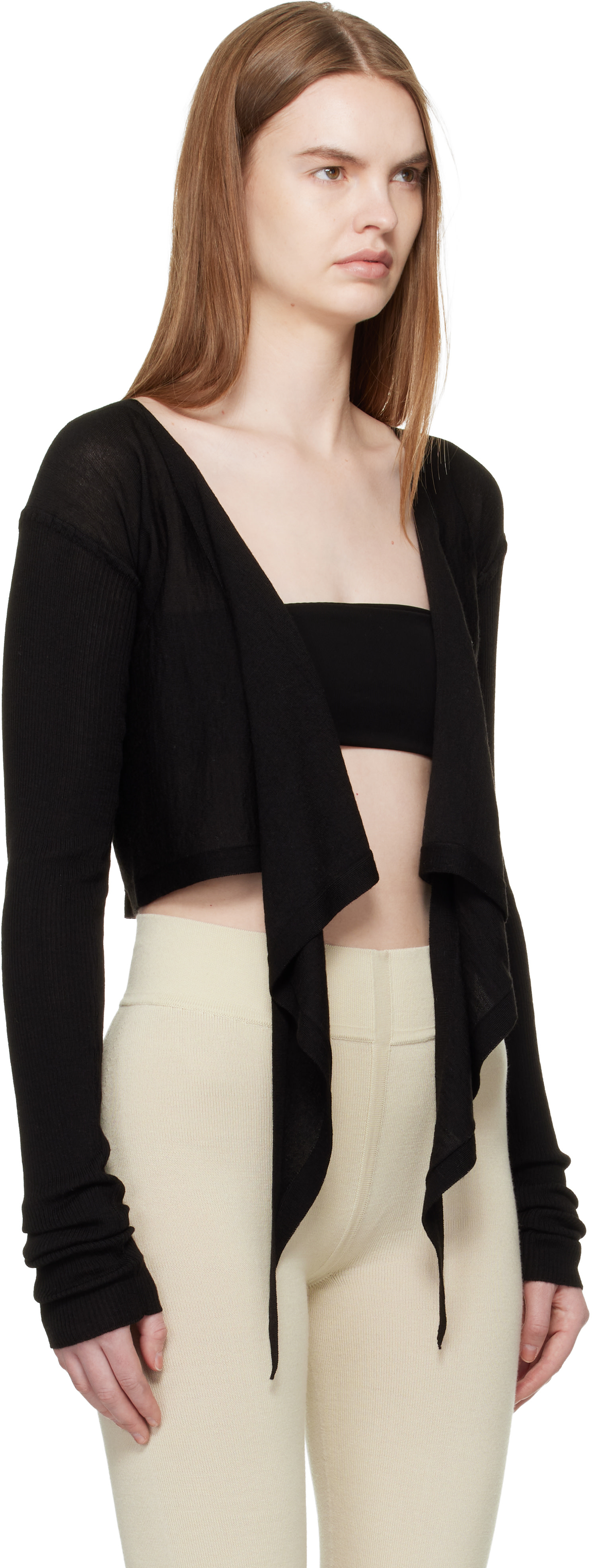 Rick Owens: ブラック Temple クロップド カシュクールトップス 