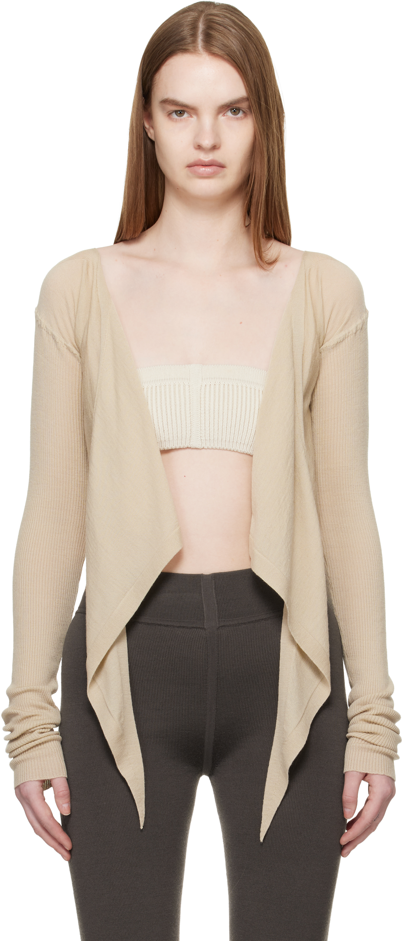 Rick Owens: ベージュ Temple クロップ カシュクールトップス | SSENSE