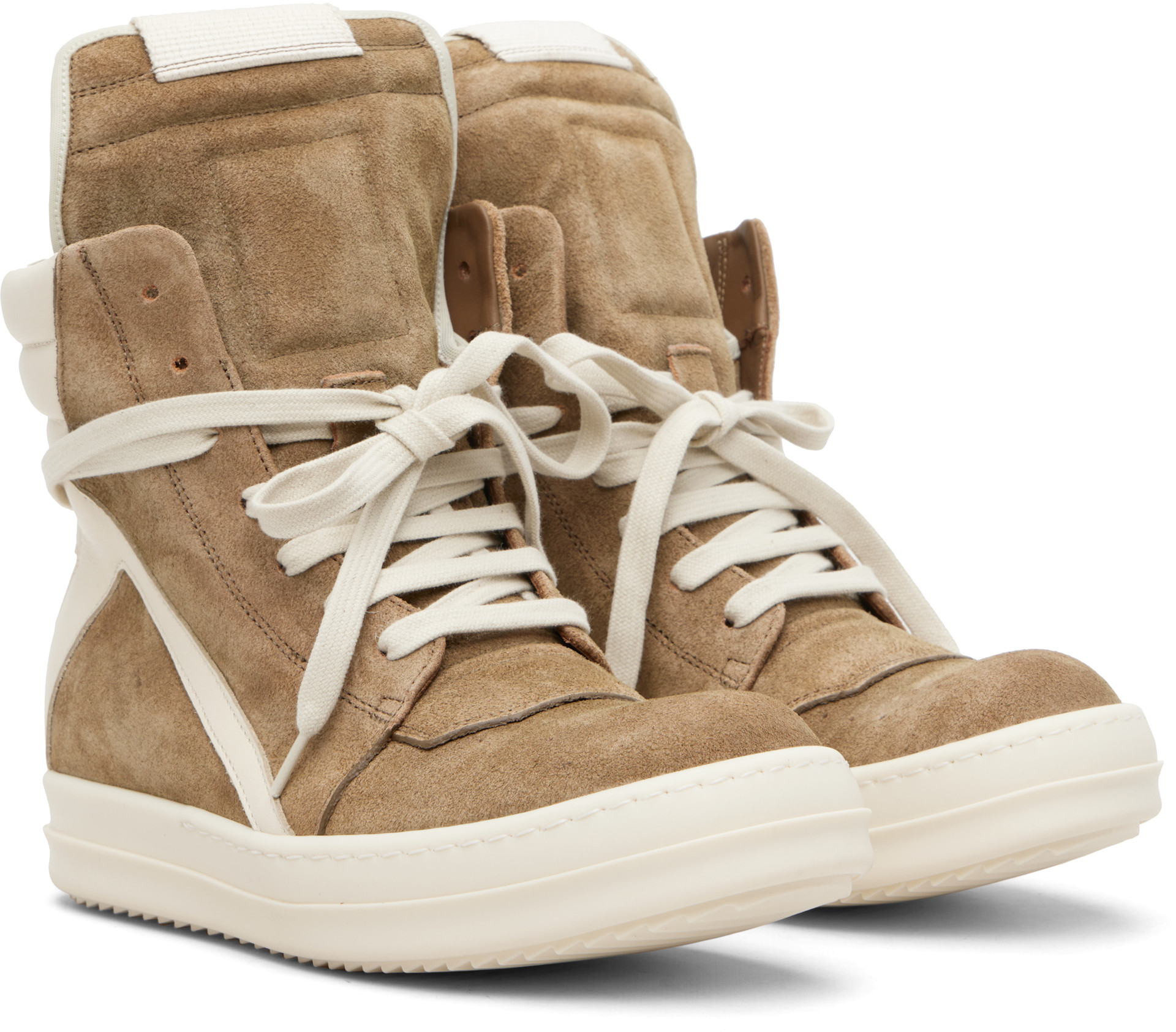 【Rick Owens】GEOBASKET SNEAKERS Rick Owens: Beige Temple Geobasket Sneakers | SSENSE