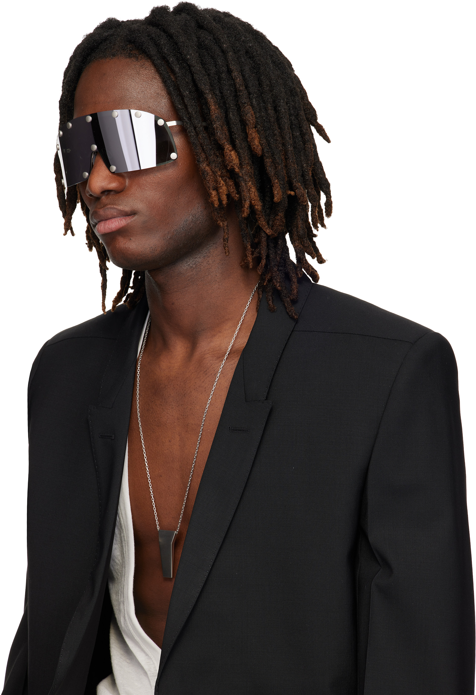 Rick Owens - 실버 템플 쉴드 선글라스