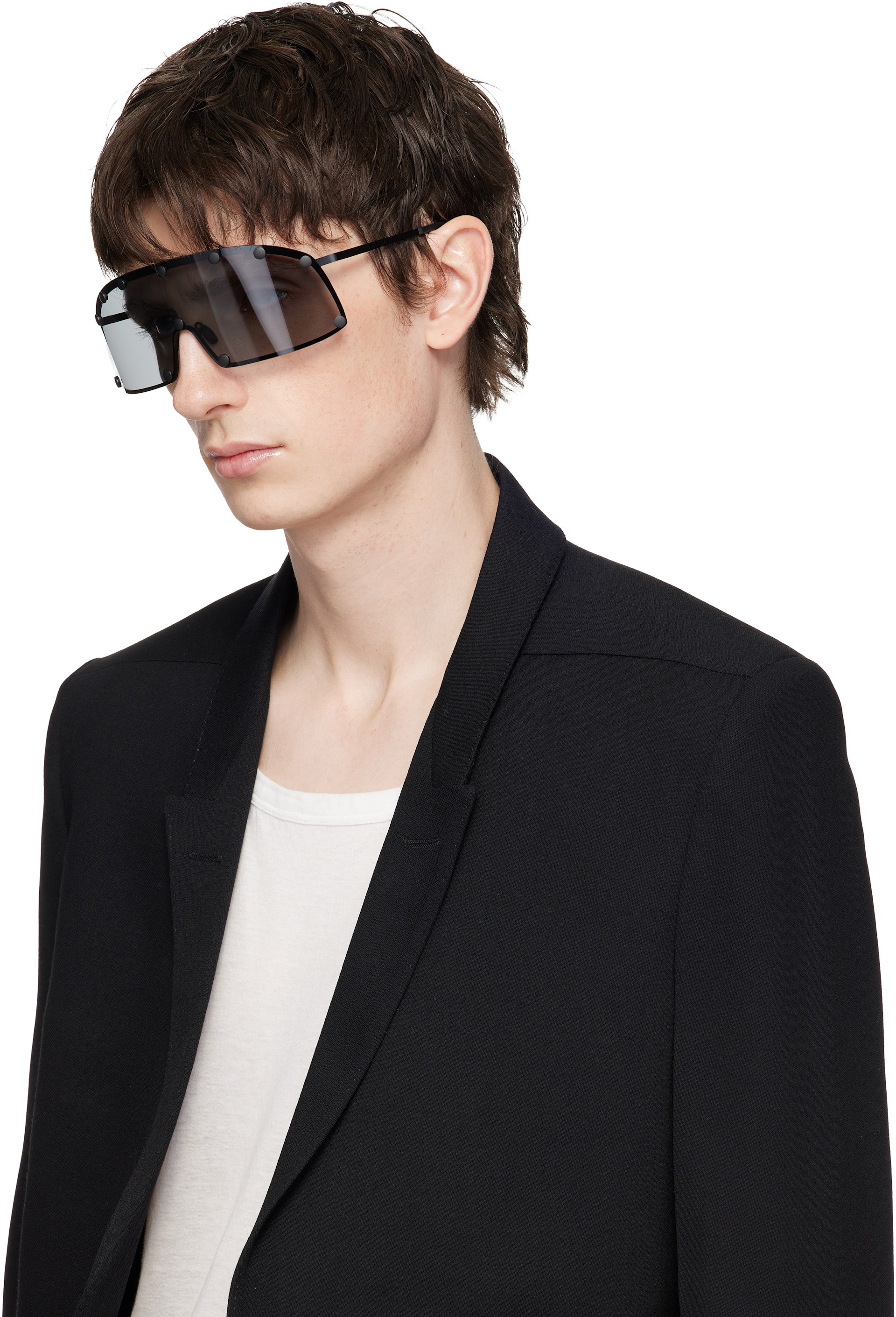 Rick Owens: Black Temple Shielding Sunglasses | SSENSE