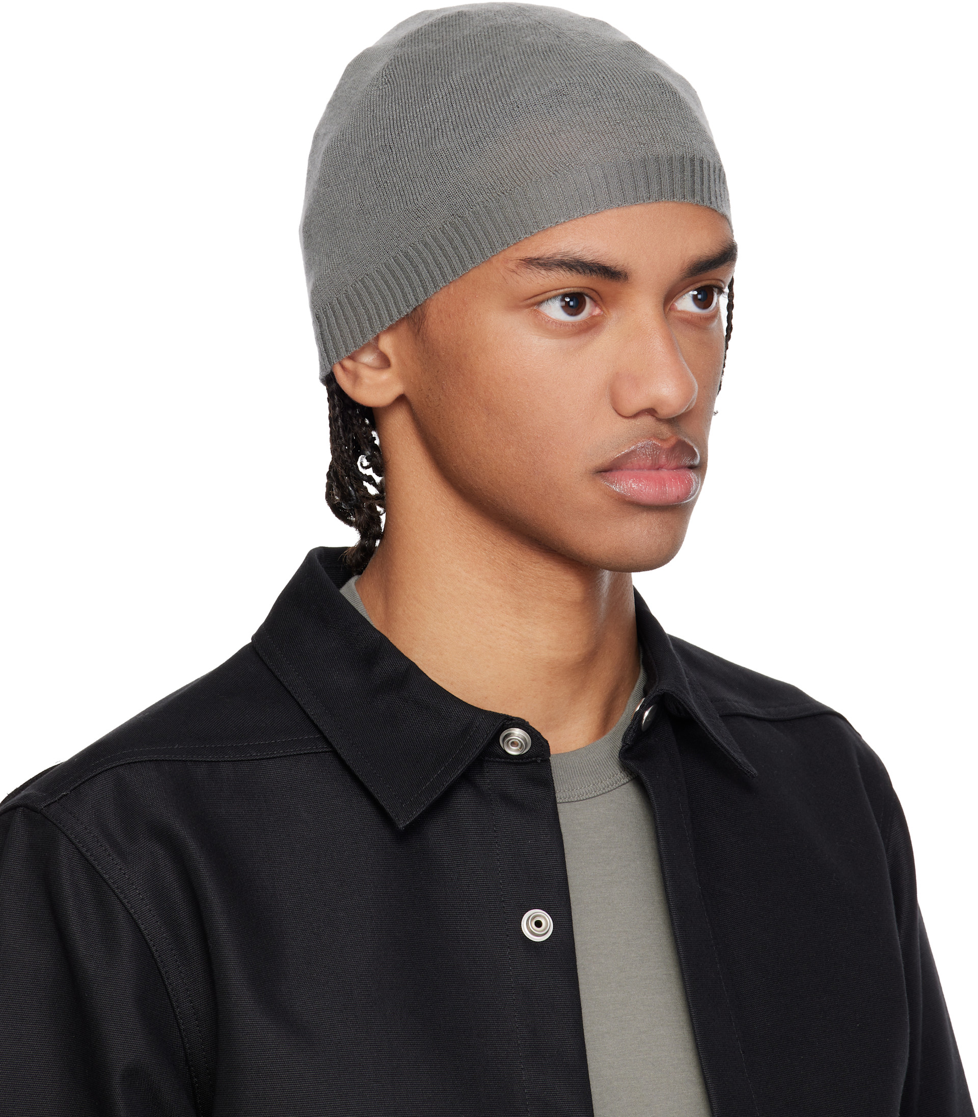 Rick Owens: Gray Temple Rasato Knit Beanie | SSENSE