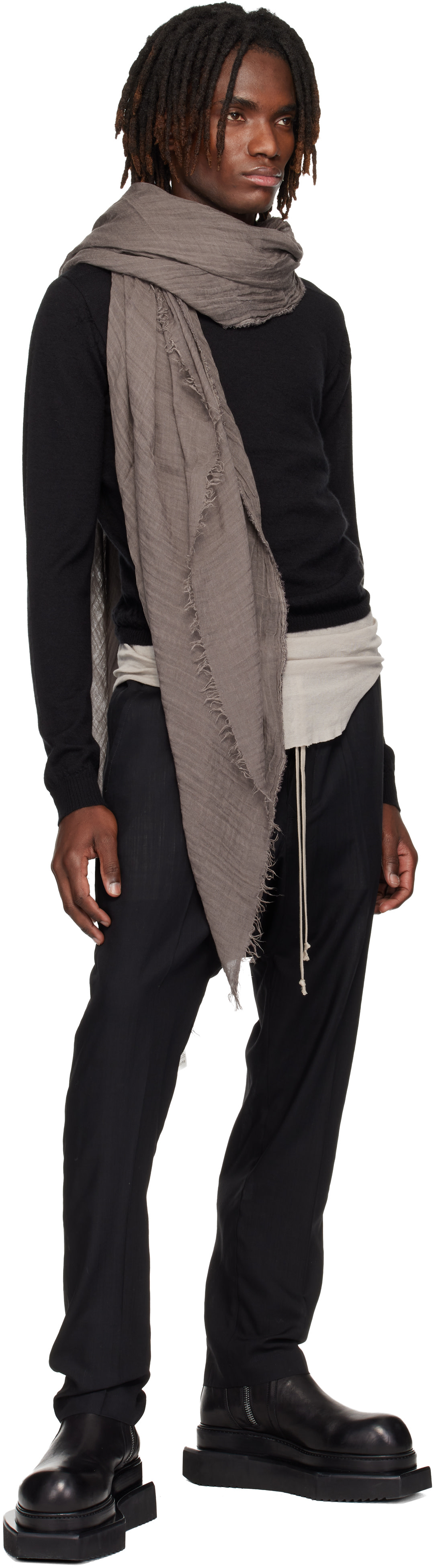 Rick Owens: Gray Temple Sandy Mega Scarf | SSENSE