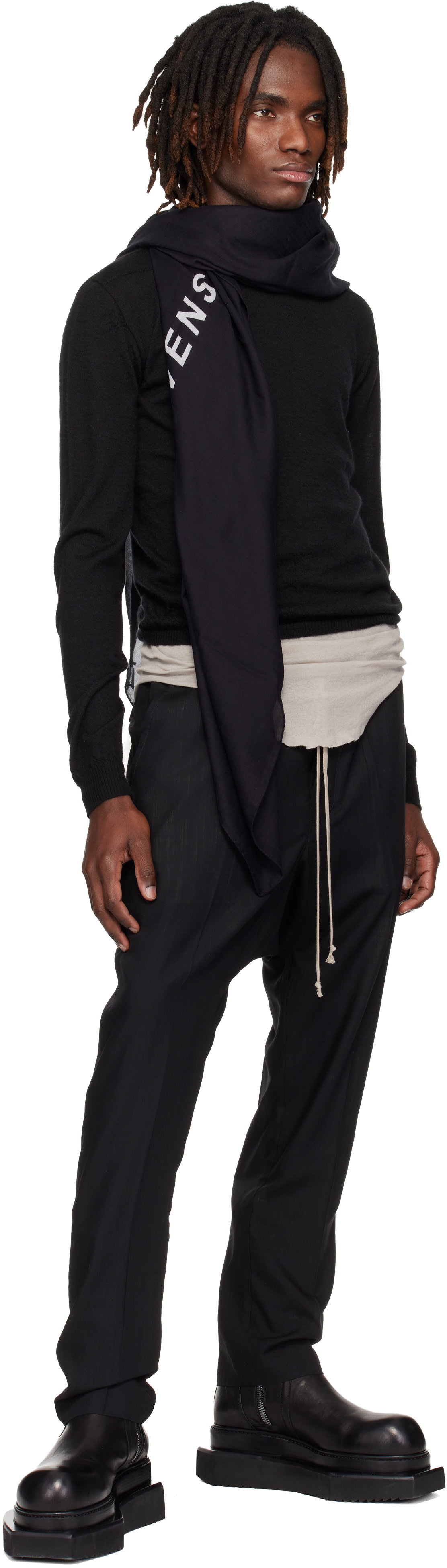 Rick Owens - 블랙 템플 프린트 코트 스카프