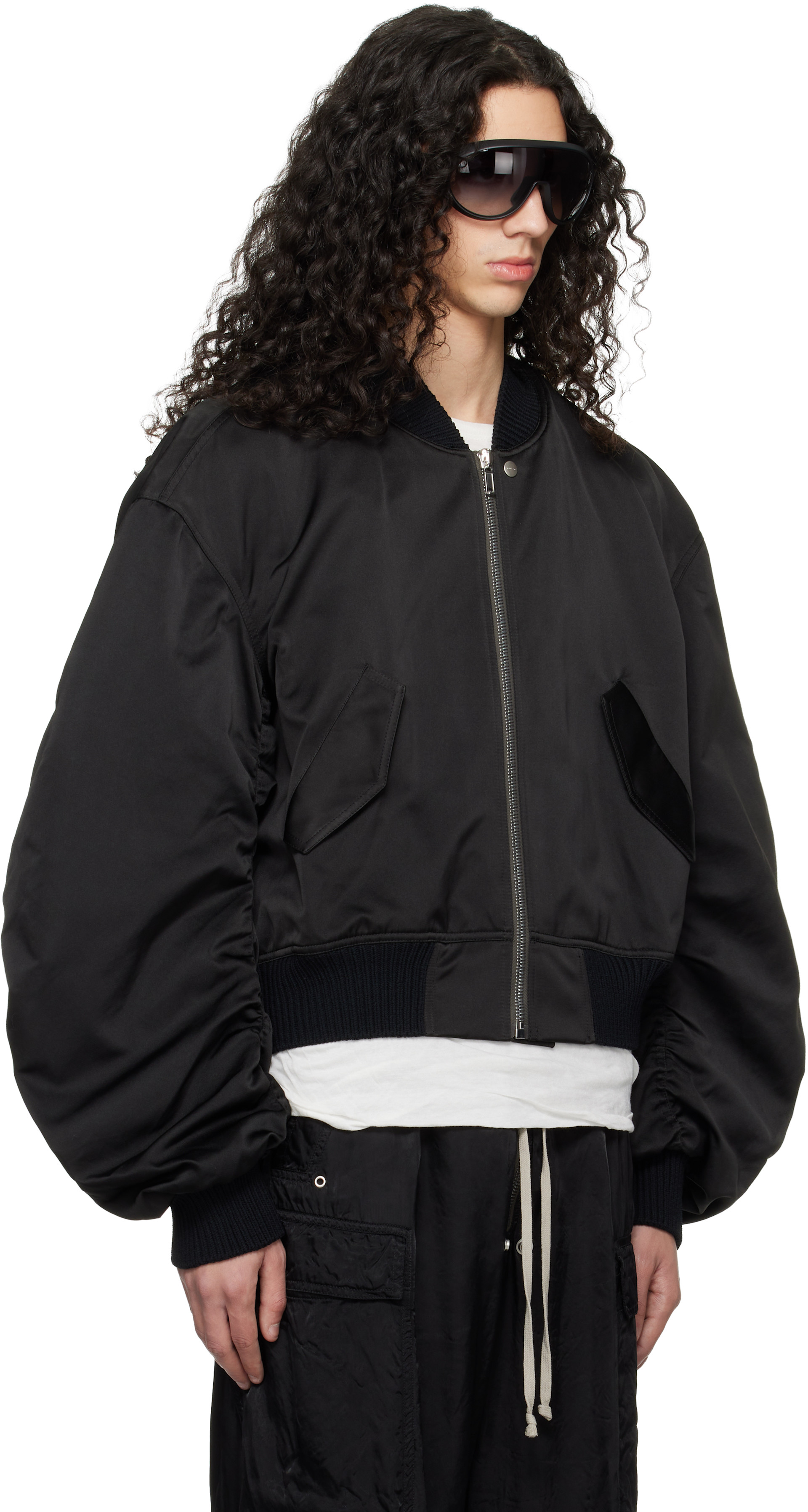 Rick Owens: ブラック Temple Secchia フライトジャケット | SSENSE 日本