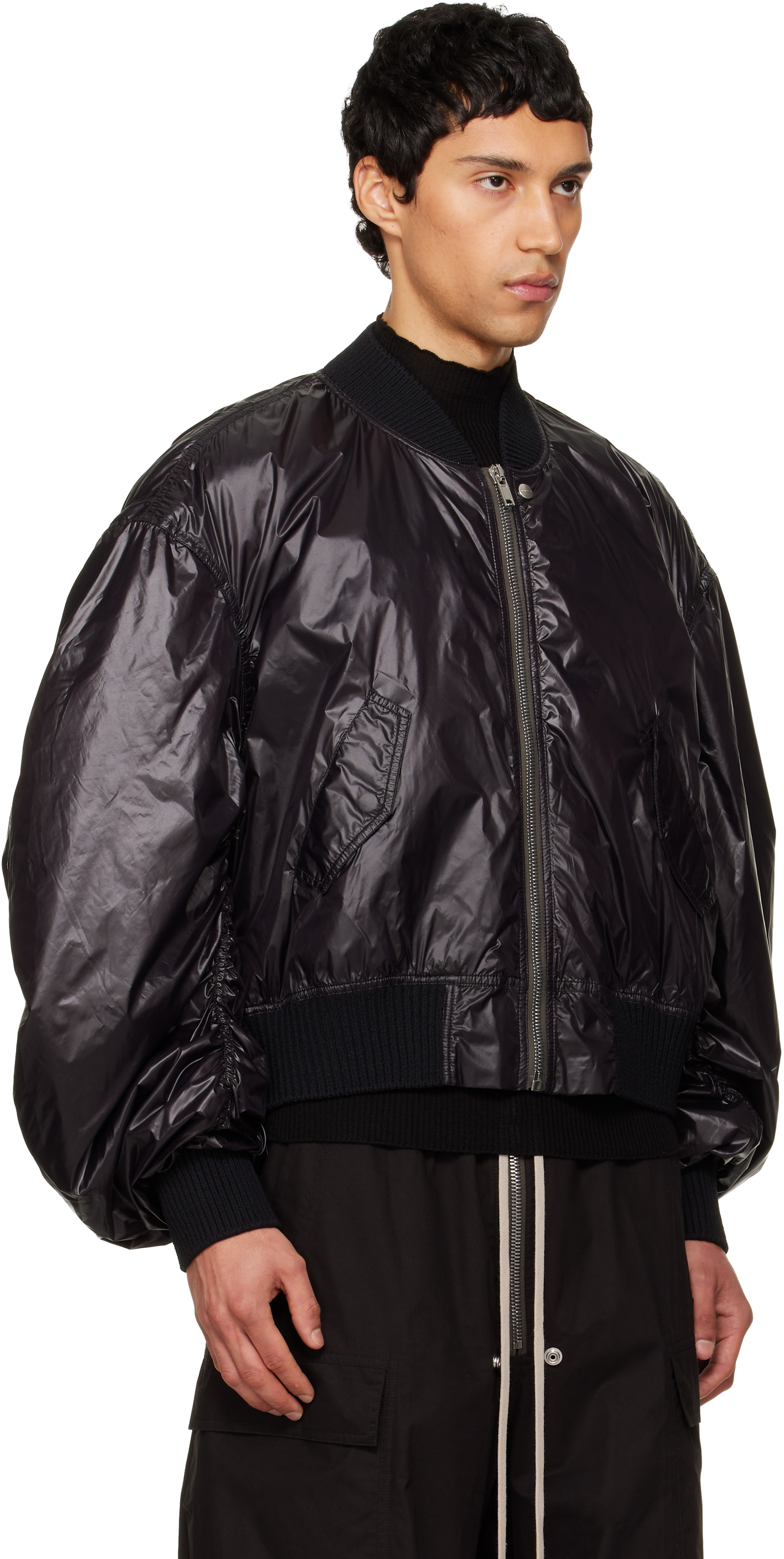 Rick Owens: Black Temple Secchia Flight Bomber Jacket | SSENSE