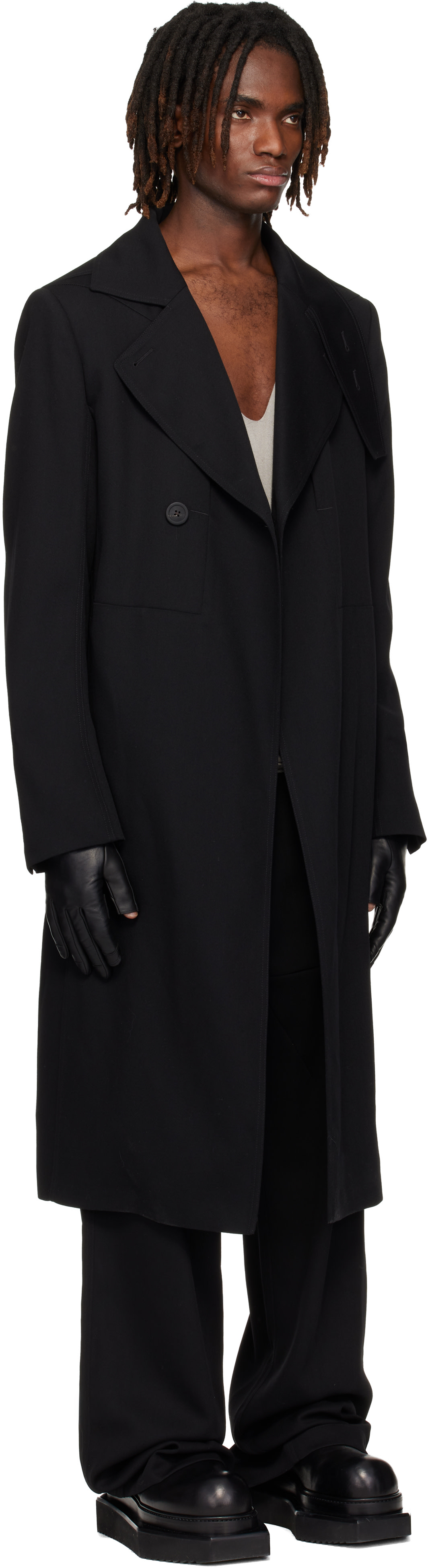 Rick Owens: Black Temple Drella Trench Coat | SSENSE Canada