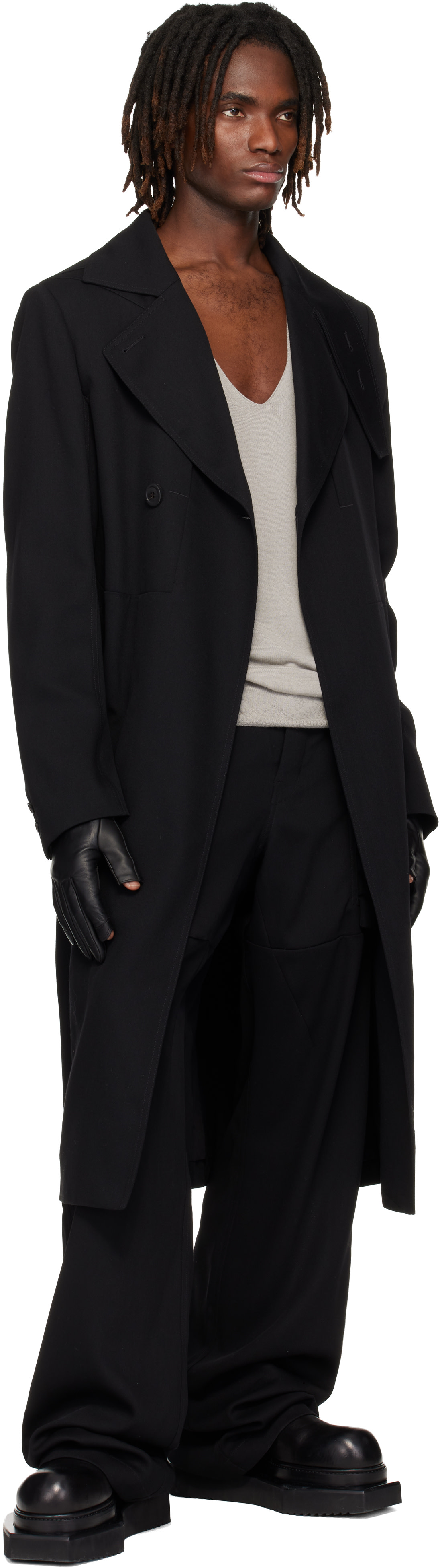 Rick Owens: Black Temple Drella Trench Coat | SSENSE