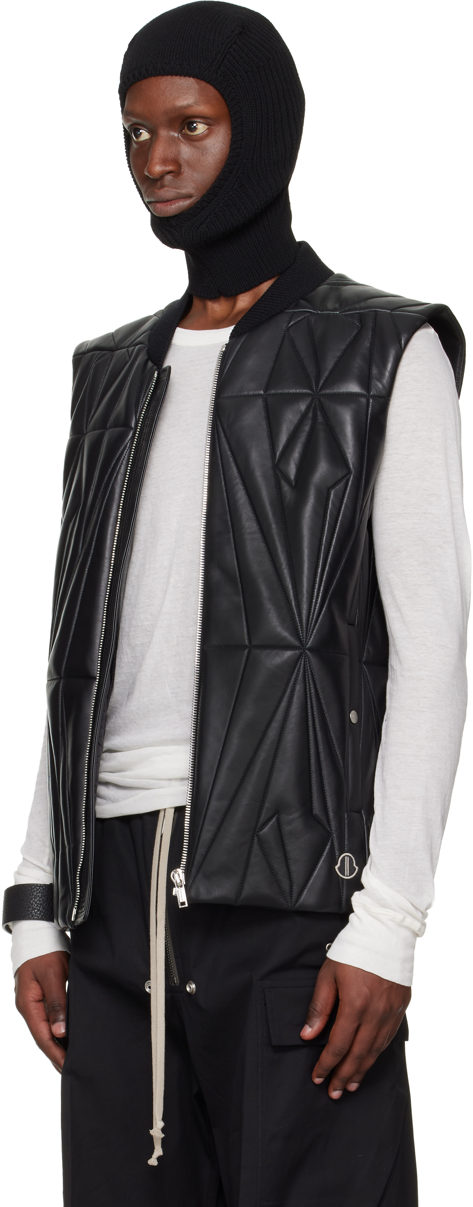【Rick Owens】リックオウエンス 変形レザーベスト レザージャケット Rick Owens: Moncler + Rick Owens ブラック Geocamo Flight レザー