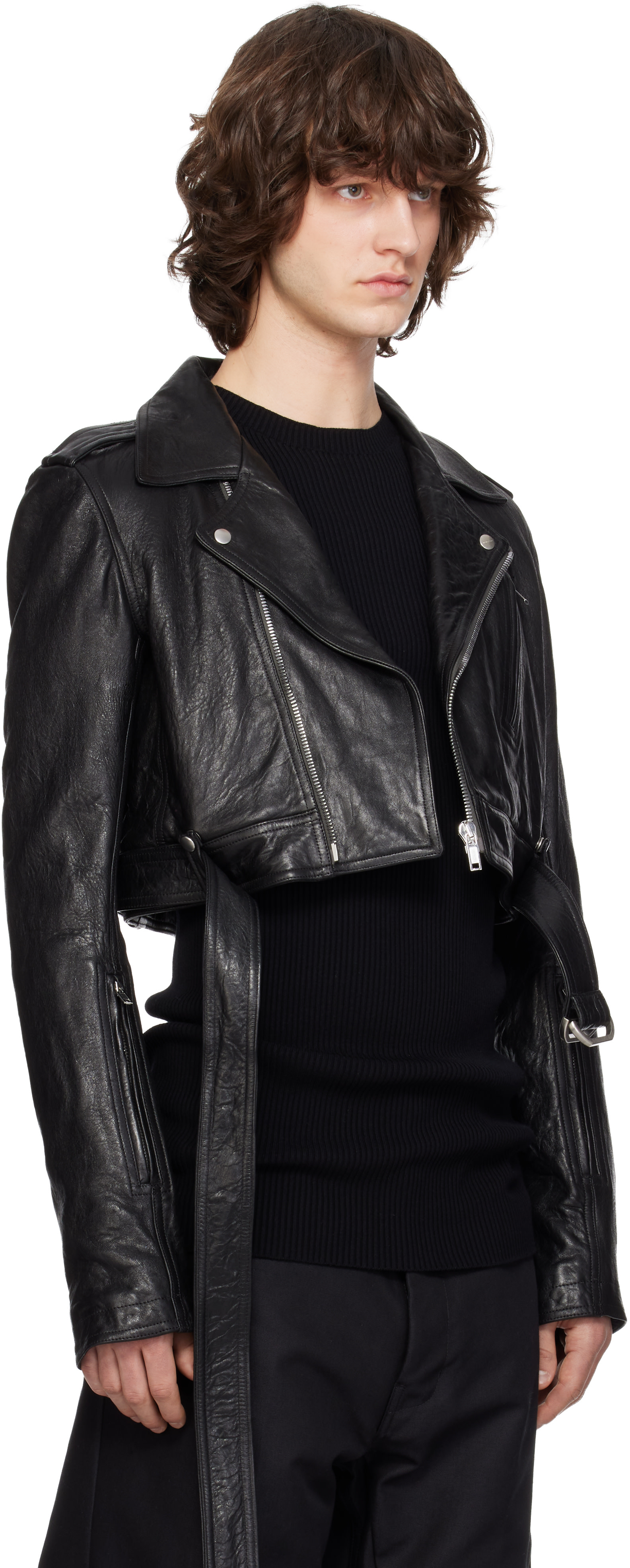 Rick Owens: ブラック Temple Cropped Luke's Stooges レザー