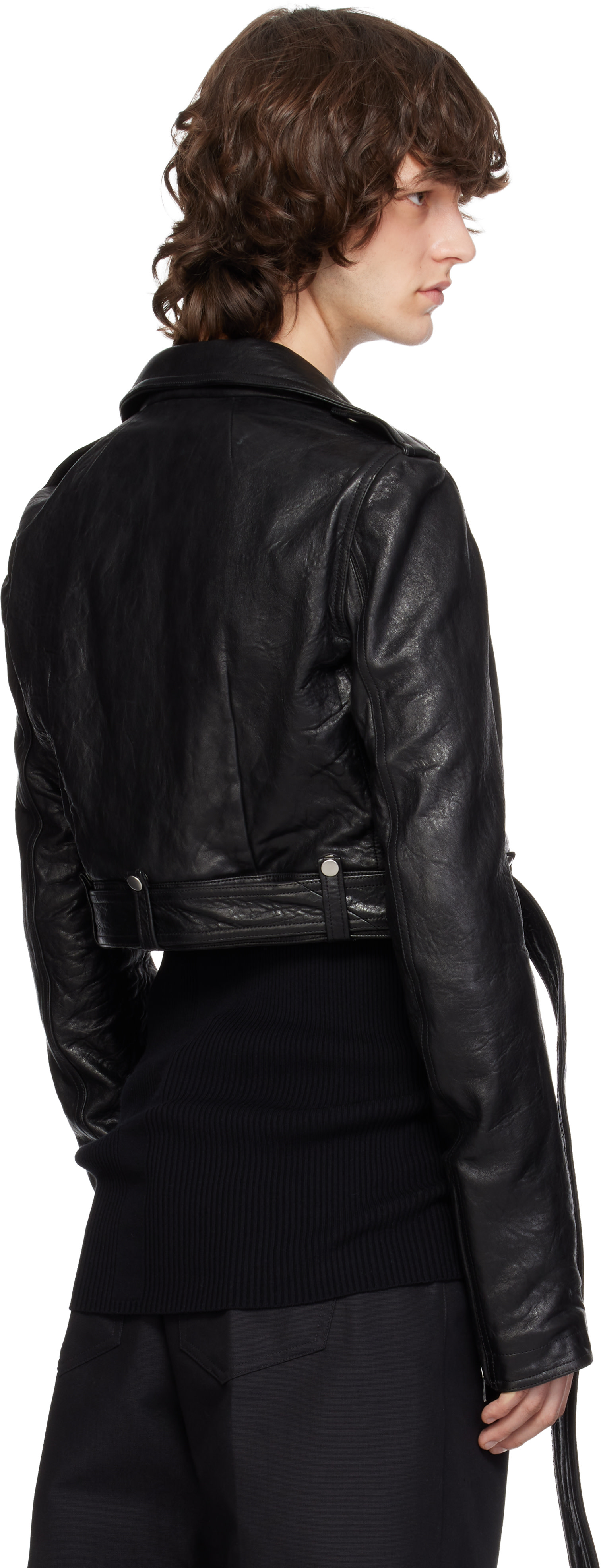 Rick Owens: Black Temple Cropped Luke's Stooges Leather Jacket