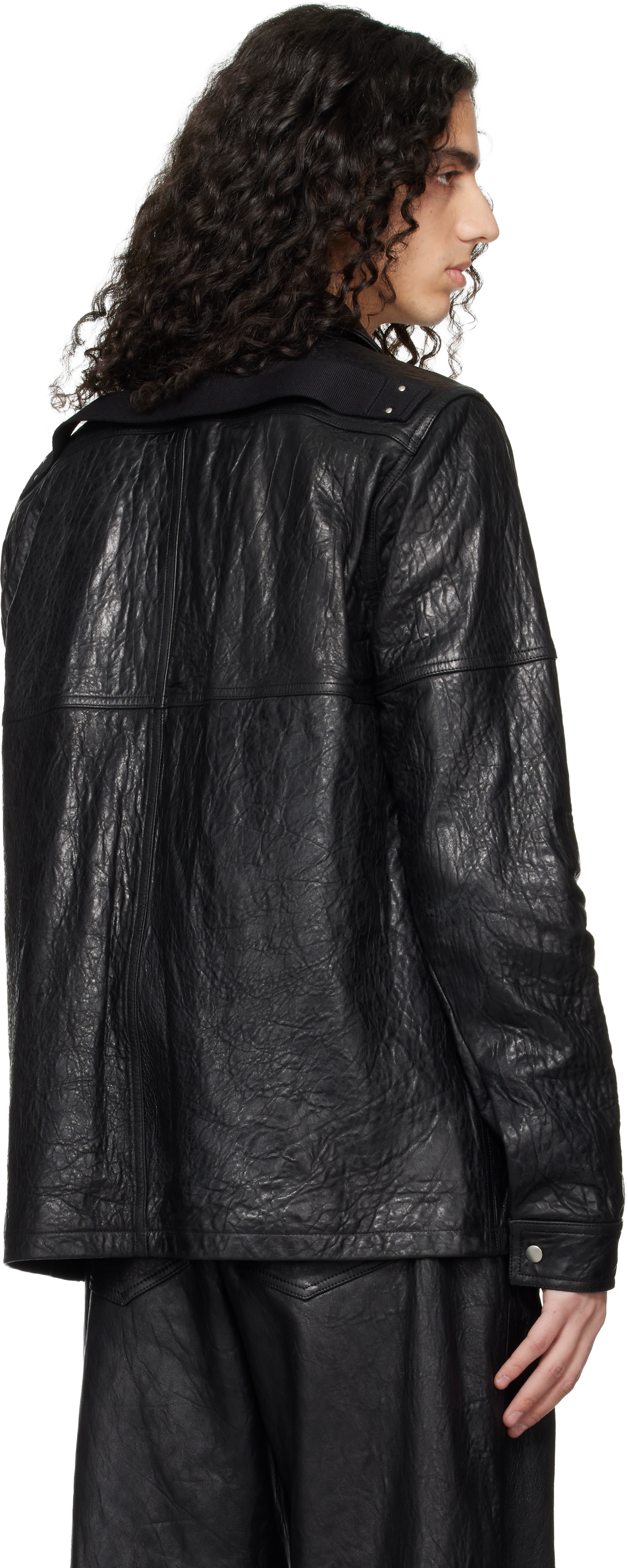 Rick Owens: Black Temple Brad Leather Jacket | SSENSE