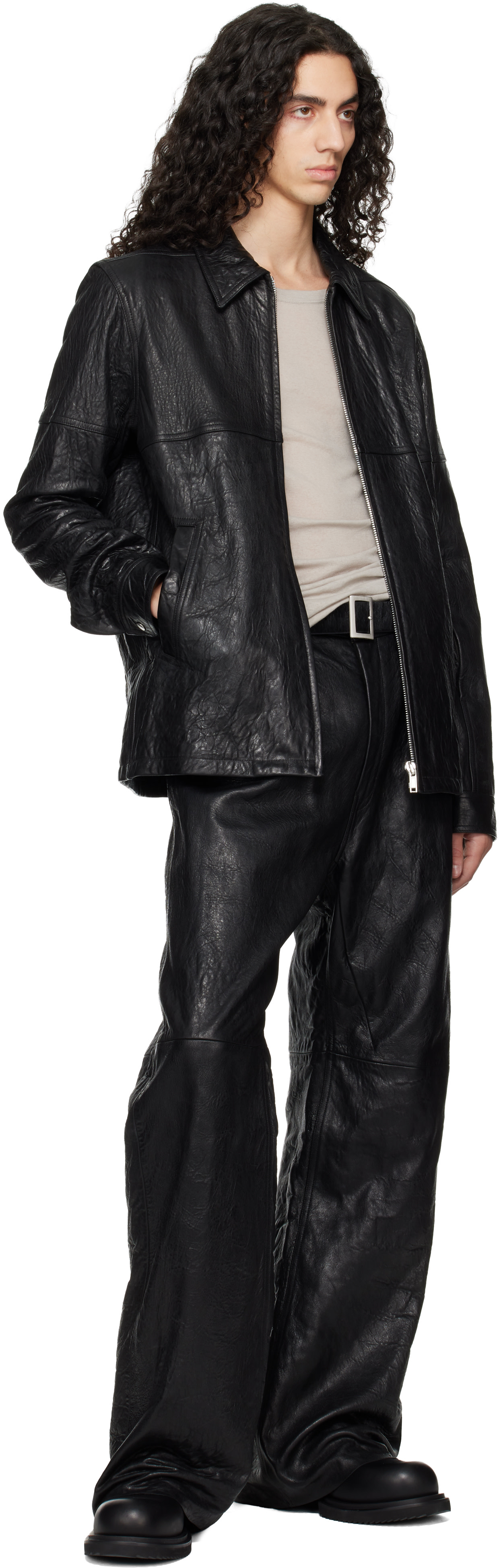 Rick Owens: Black Temple Brad Leather Jacket | SSENSE