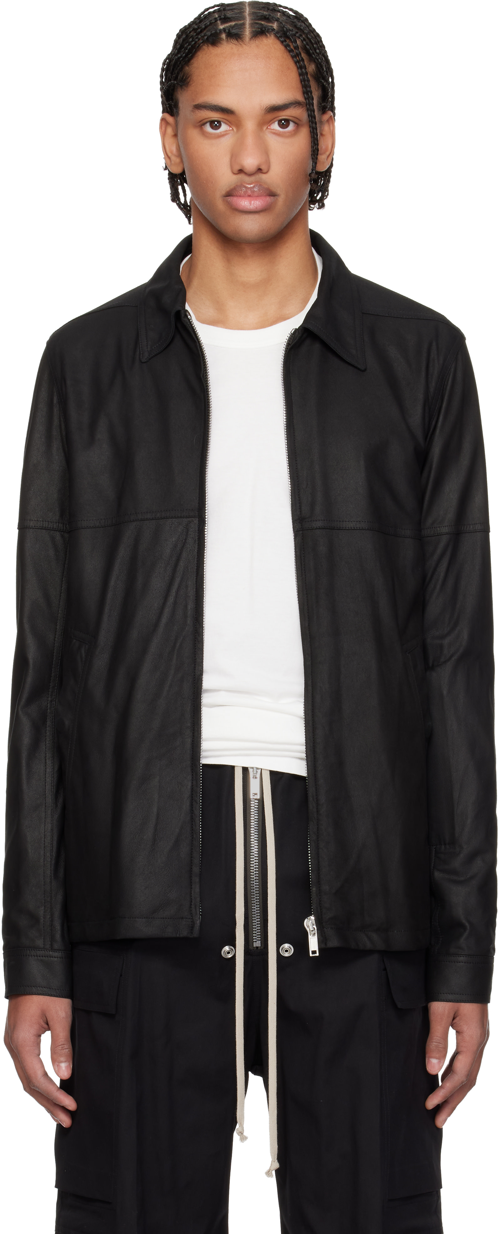 Rick Owens レザージャケット Rick Owens: Black Temple Brad Leather Jacket | SSENSE