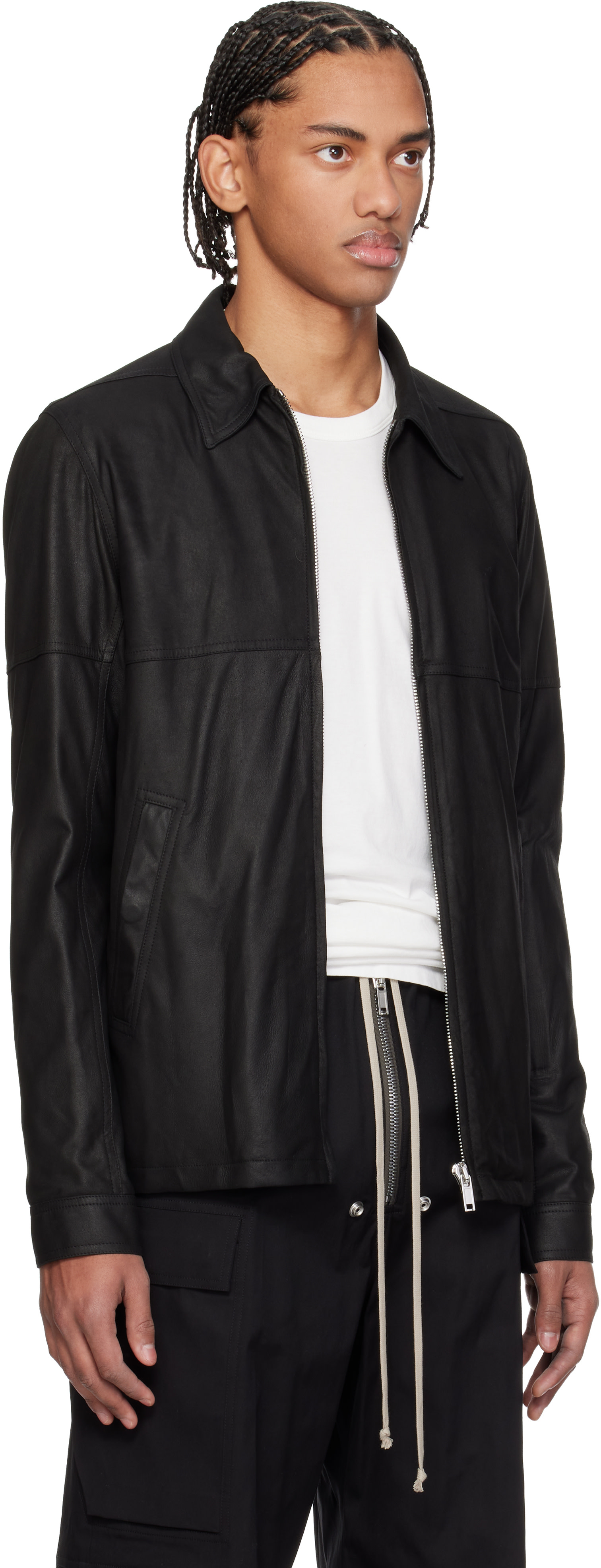 Rick Owens: ブラック Temple Brad レザージャケット | SSENSE 日本