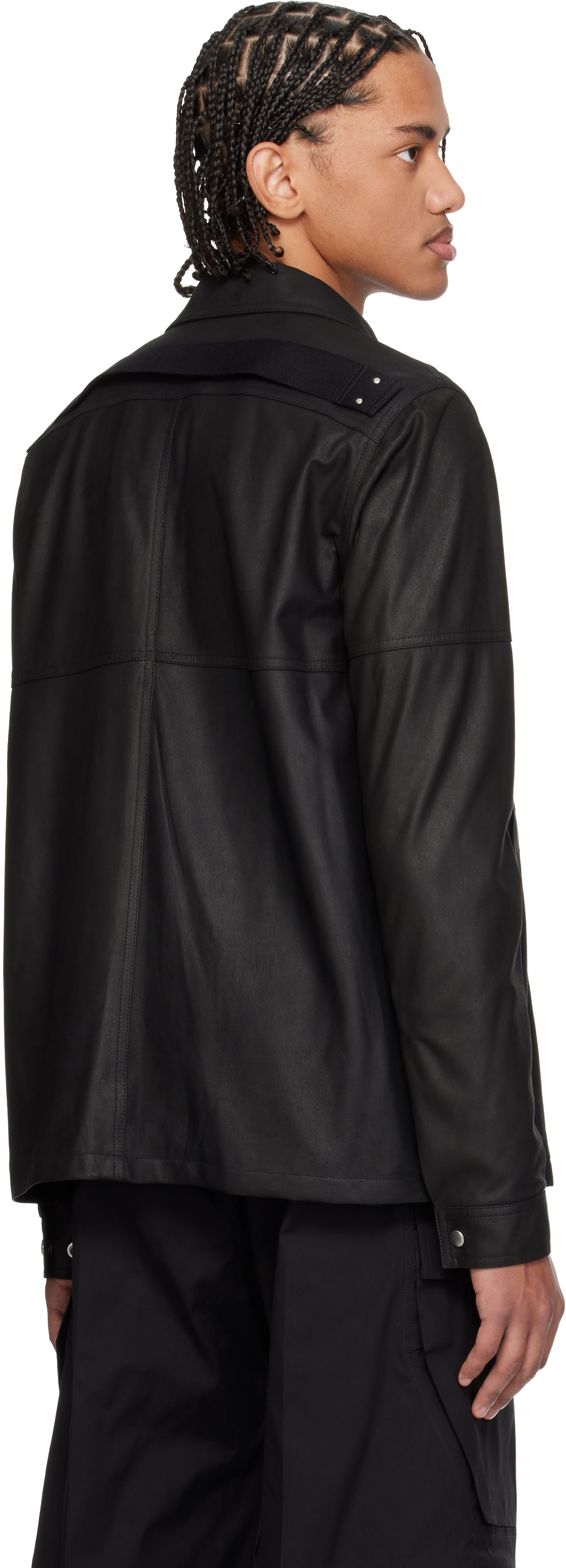 Rick Owens: Black Temple Brad Leather Jacket | SSENSE