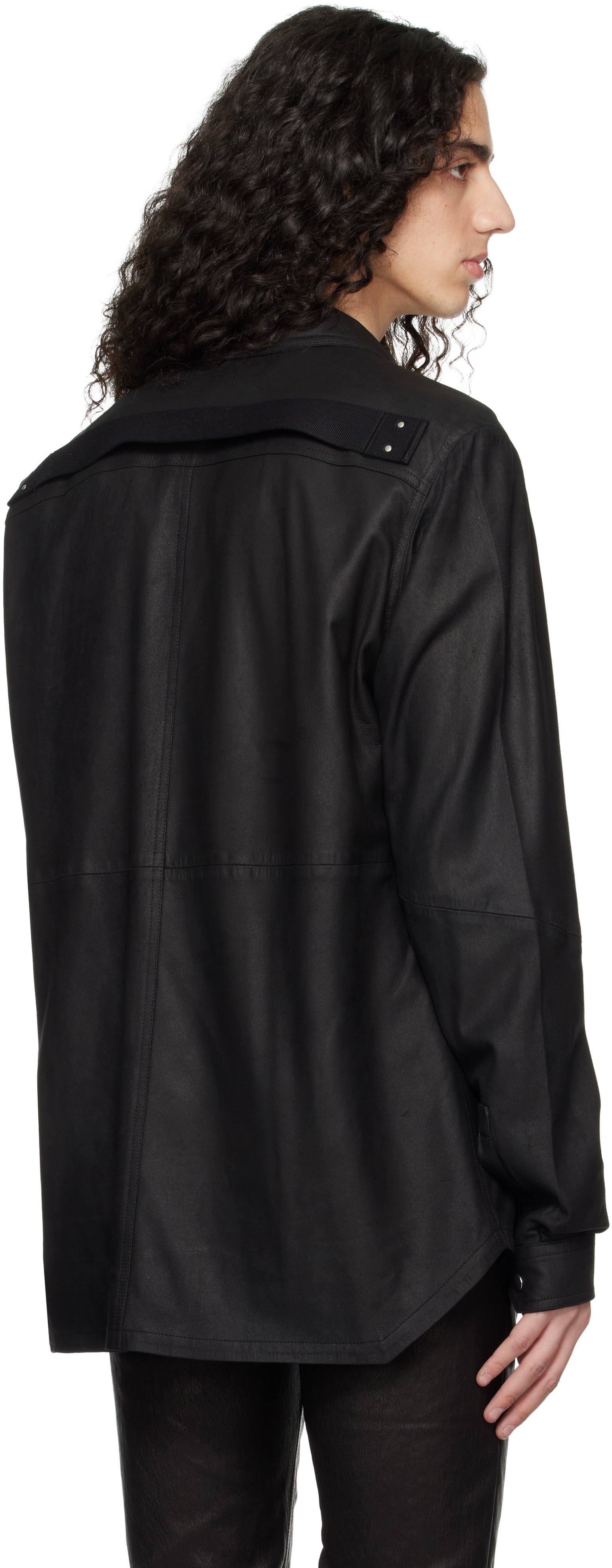 Rick Owens: ブラック Temple Feather ナッパレザー アウター シャツ