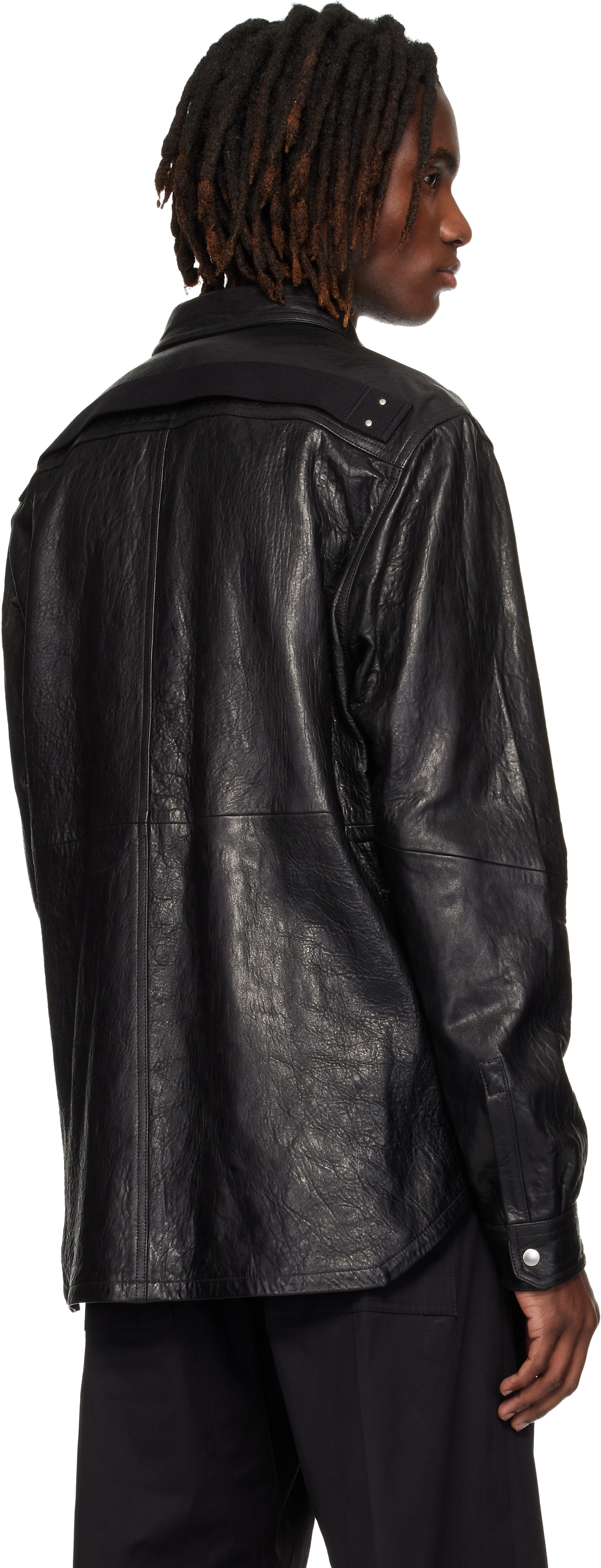 Rick Owens: Black Temple Lambskin Outershirt | SSENSE Rick Owens: Black Temple Lambskin Outershirt | SSENSE