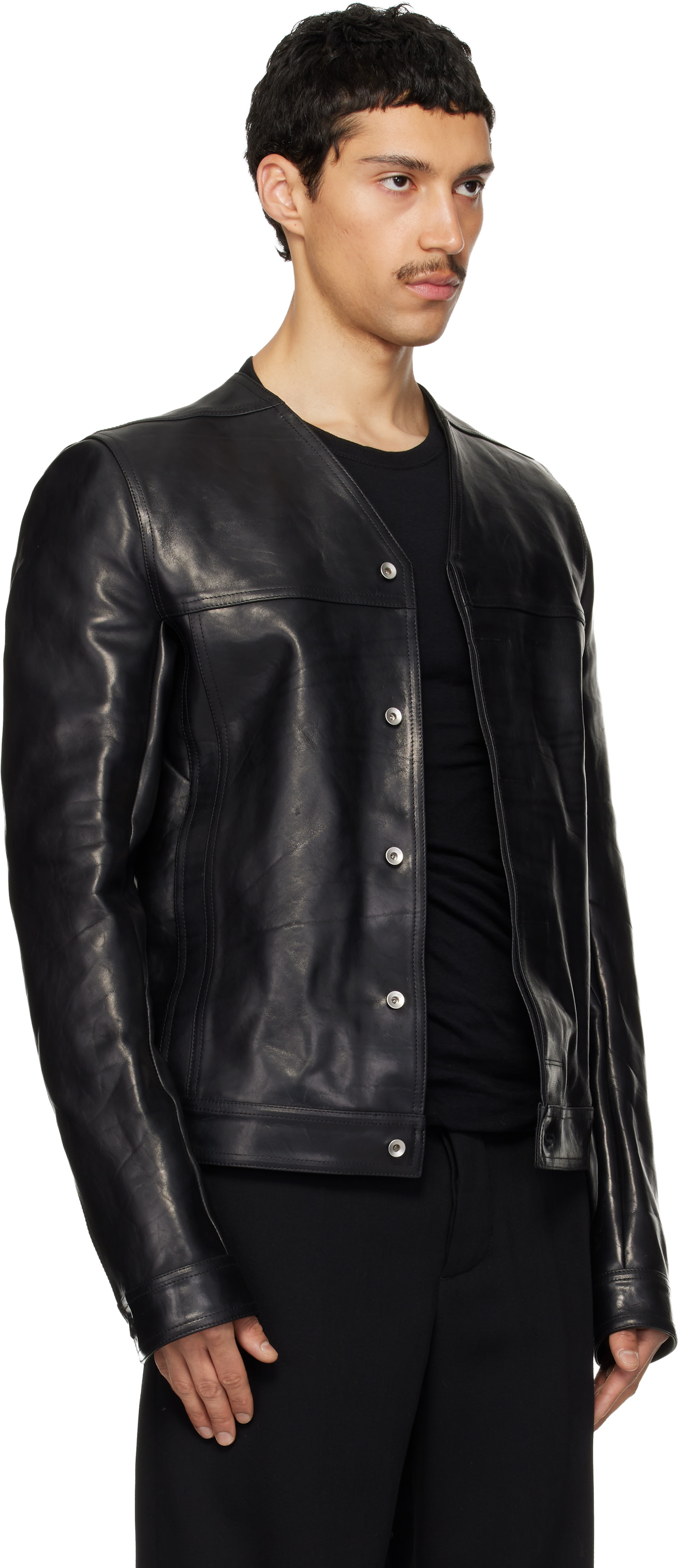 Rick Owens RICK'S JKT レザージャケット Rick Owens: Black Temple Leather Work Jacket | SSENSE