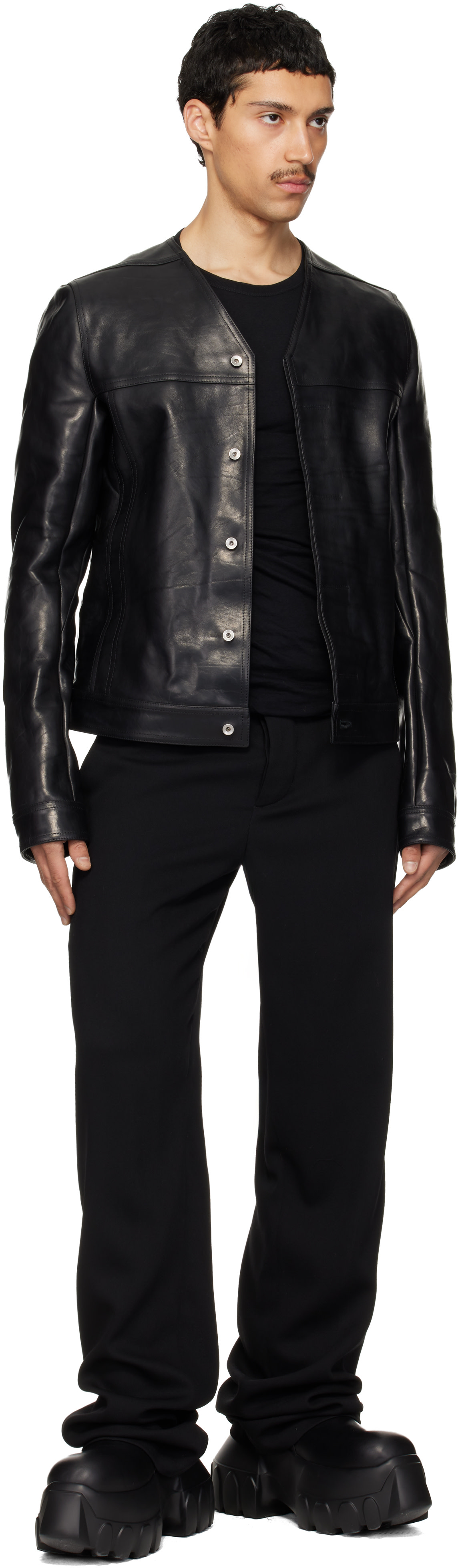 Rick Owens: Black Temple Leather Work Jacket | SSENSE Rick Owens: Black Temple Leather Work Jacket | SSENSE