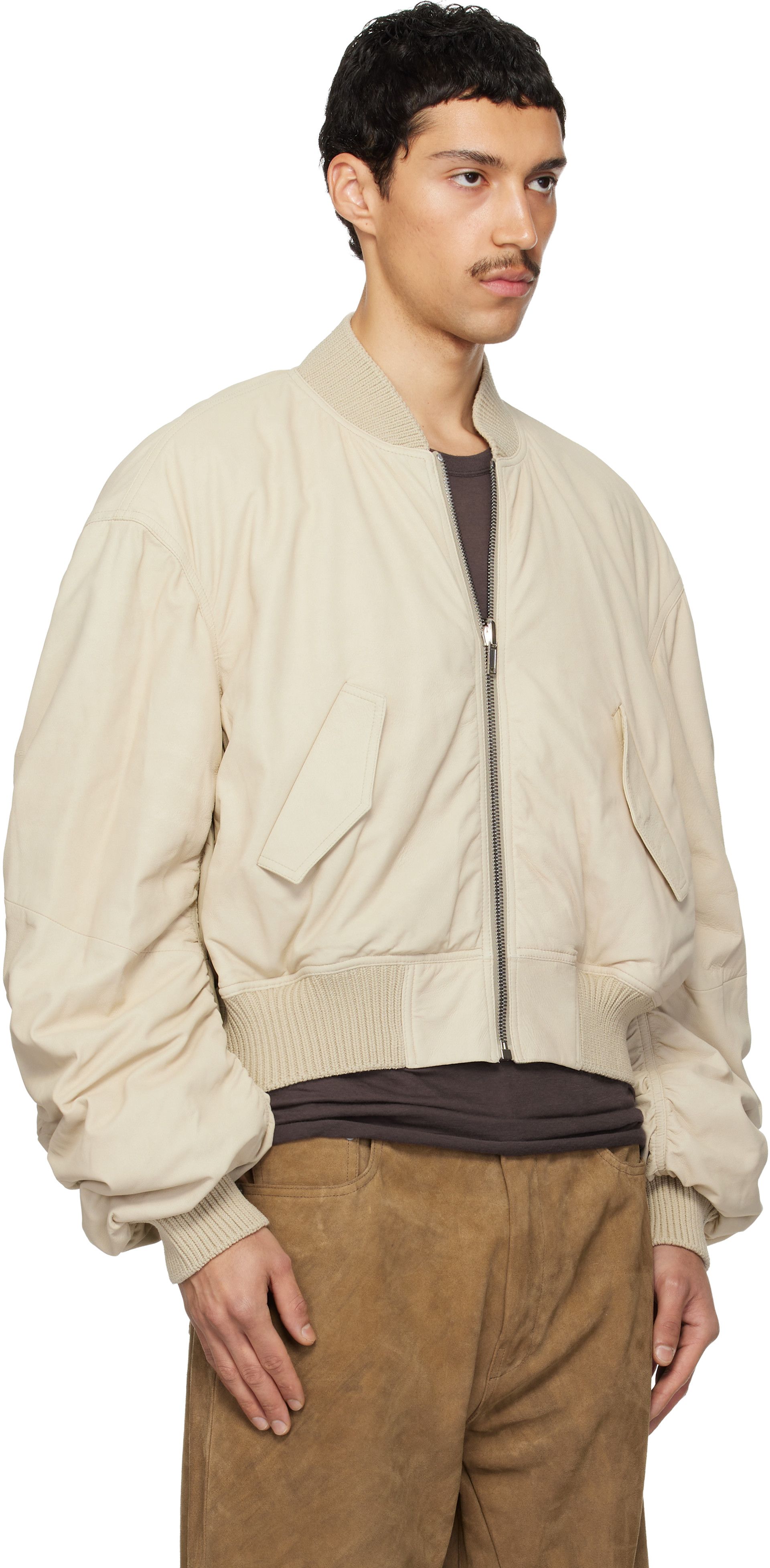 Rick Owens: Beige & Gray Temple Reversible Secchia Flight Jacket