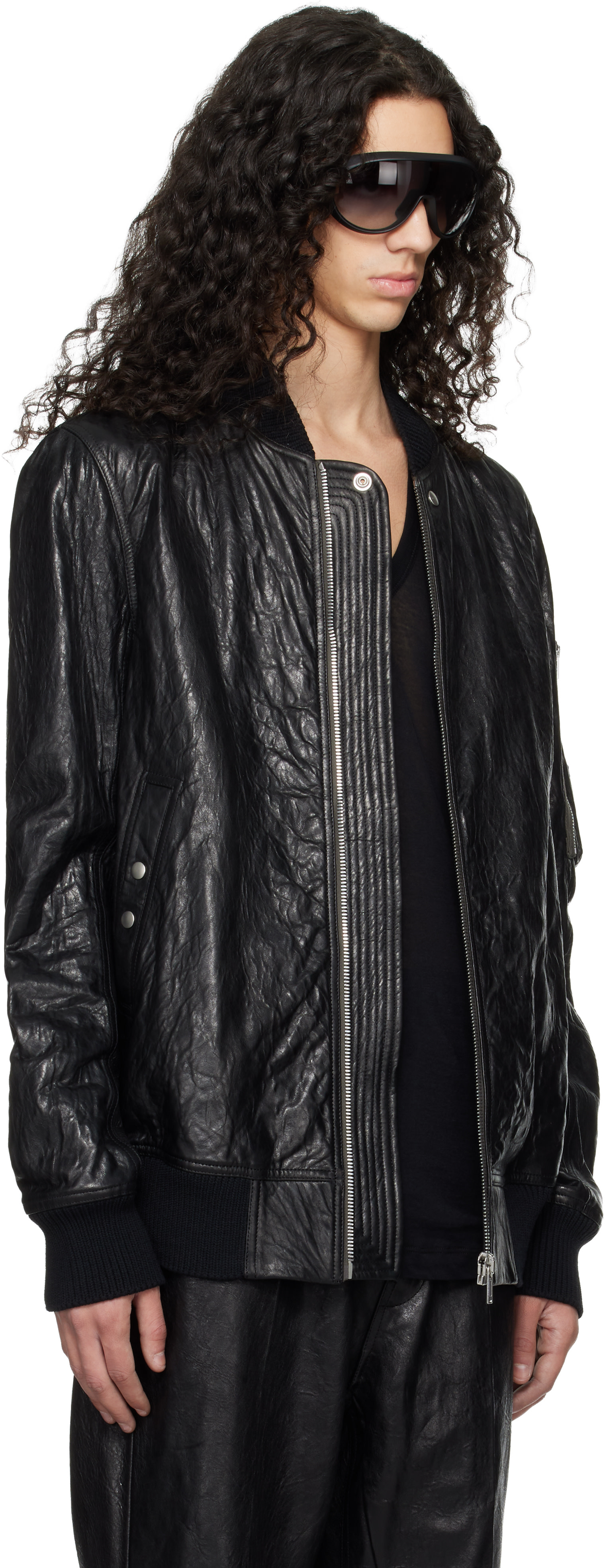 Rick Owens: Black Temple Classic Flight Leather Jacket | SSENSE