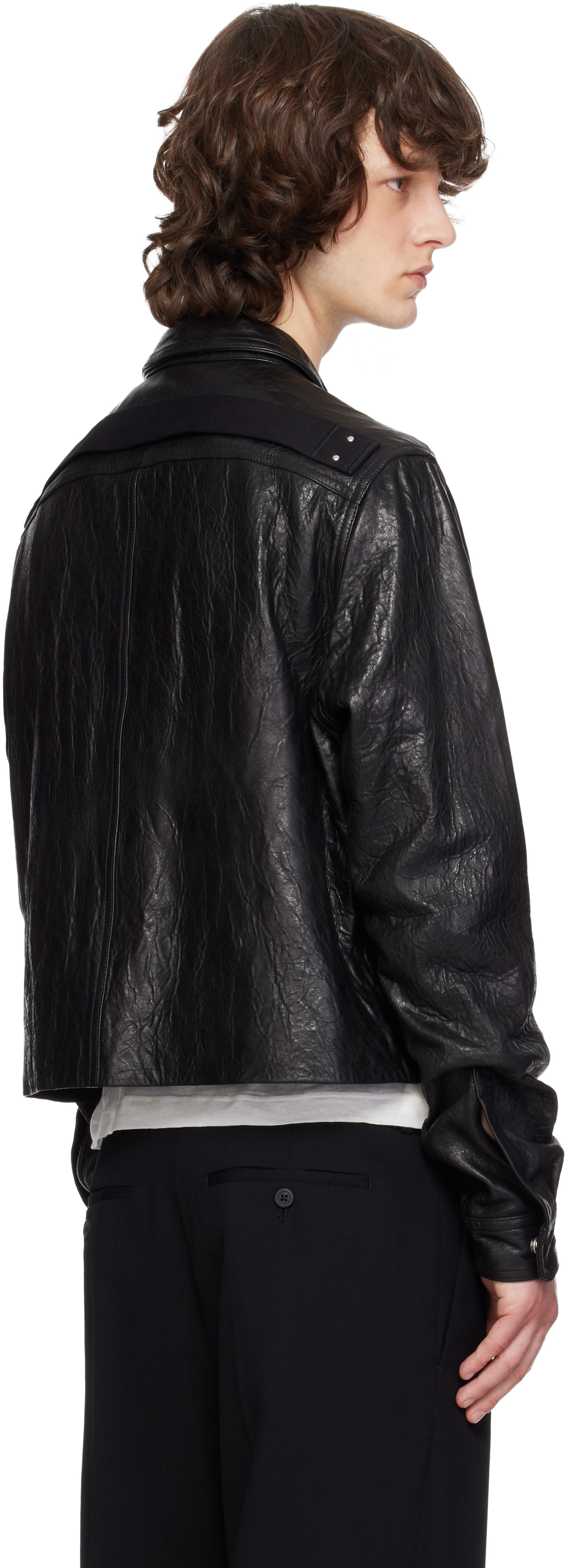 Rick Owens: ブラック Temple Tour Alice レザー オーバーシャツ