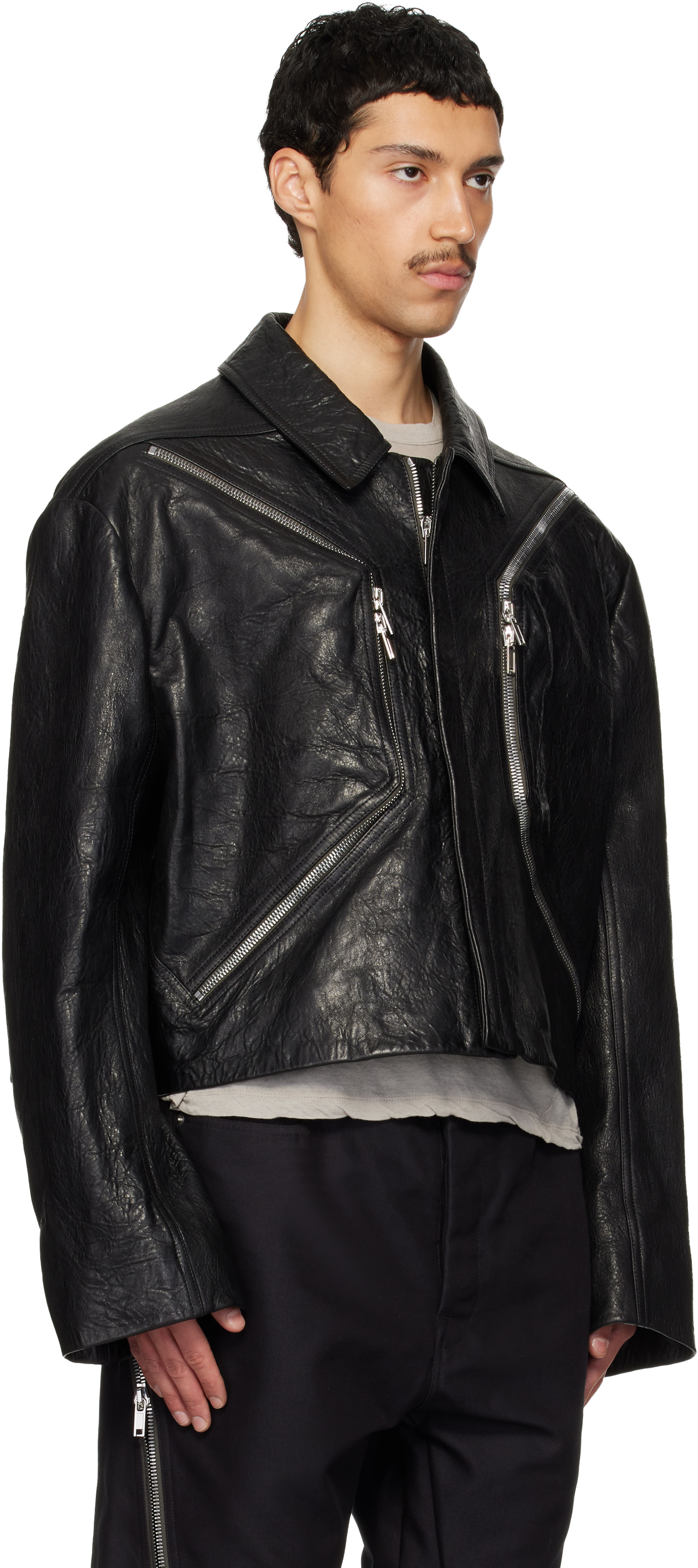 最終値下【Rick Owens】intarsia ライダース　カウレザー48 RICK OWENS - Mid 2000's Glittery Intarsia leather jacket – L'OBSCUR