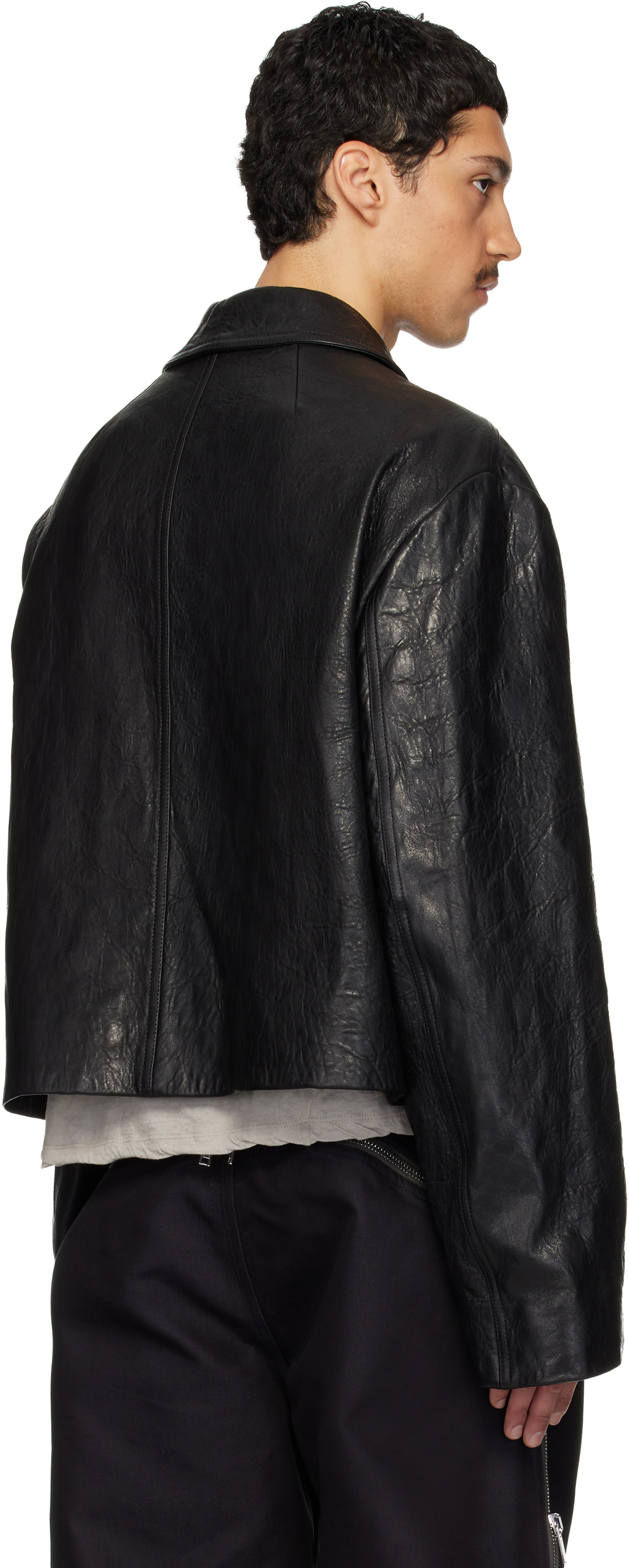 Rick Owens: Black Temple Heizer Mac Leather Jacket | SSENSE