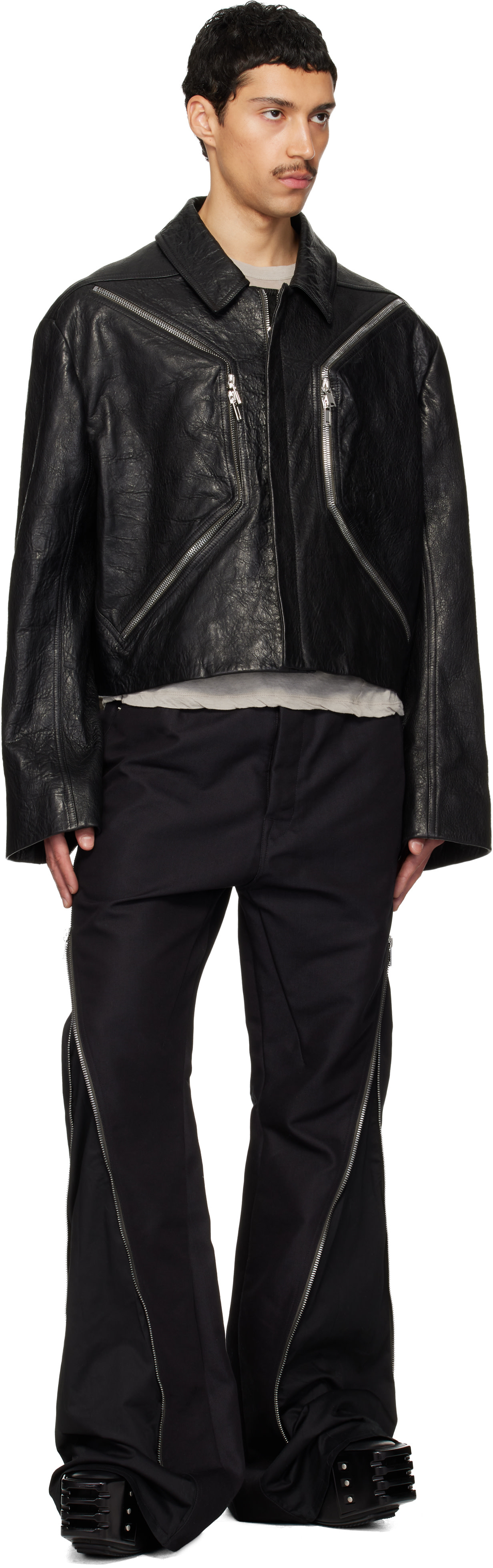 Rick Owens: Black Temple Heizer Mac Leather Jacket | SSENSE